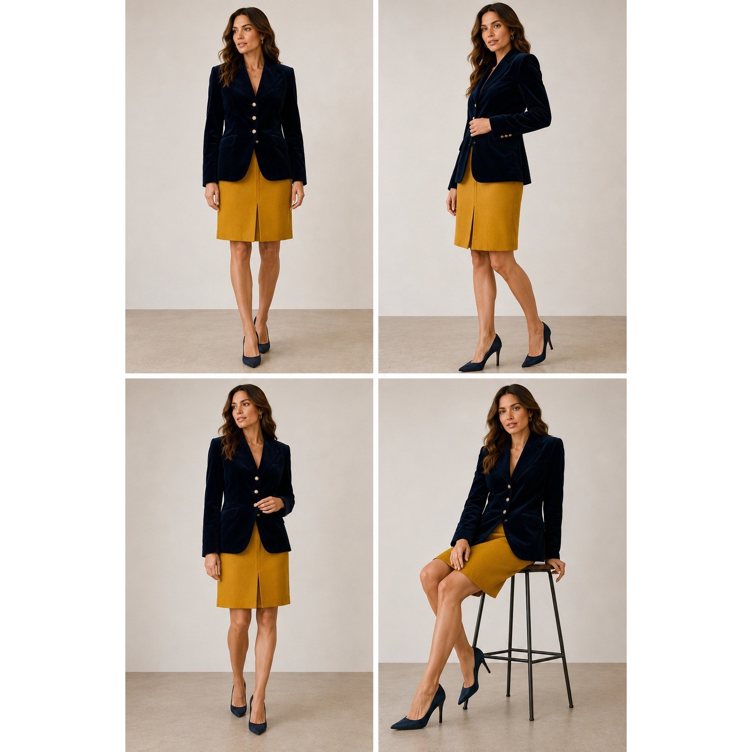 Jaeger Navy Velvet Blazer & Hobbs London Mustard Skirt | Vintage Chic #1721/2