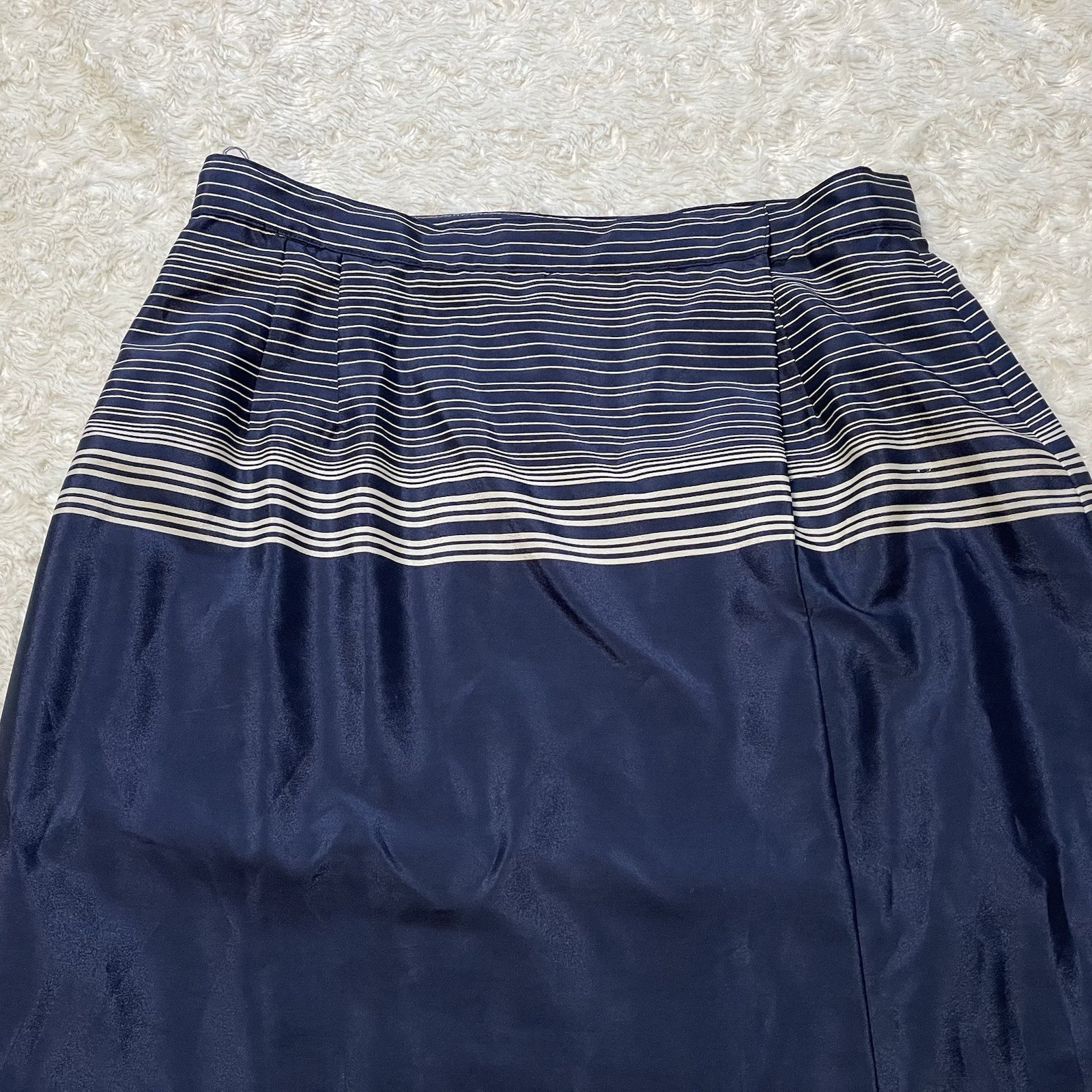 vintage 70s Malcolm Starr navy blue white striped wrap maxi skirt S/M flawed