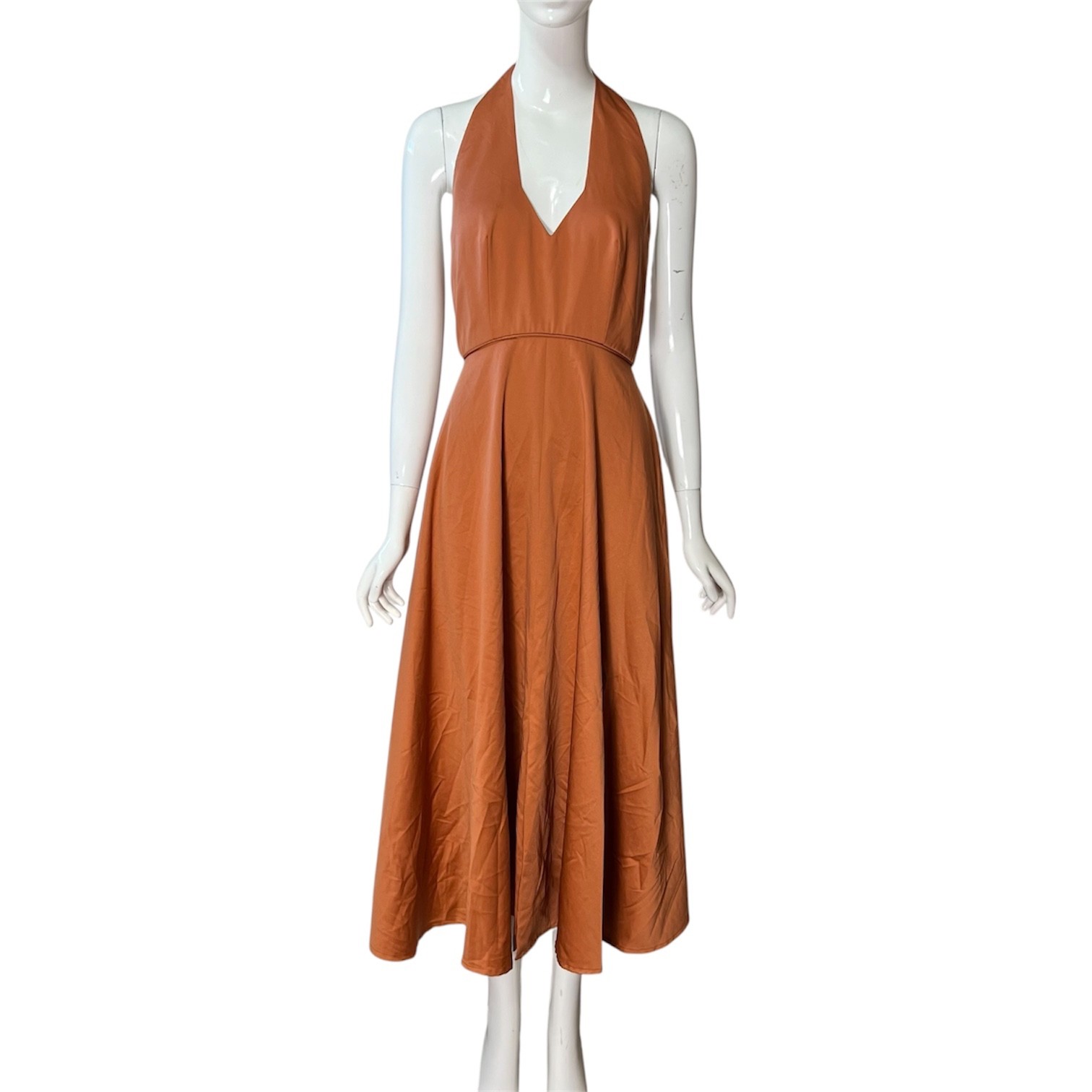 Vintage 70s Pierre Cardin Silk Halter Deep V Cocktail Evening Dress Slit Sz 10