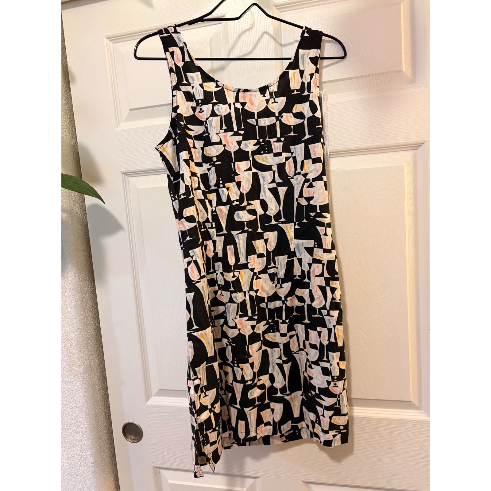 Vintage Weekend Traffic Cocktail Glass Print Rayon Shift Dress Womens Medium M