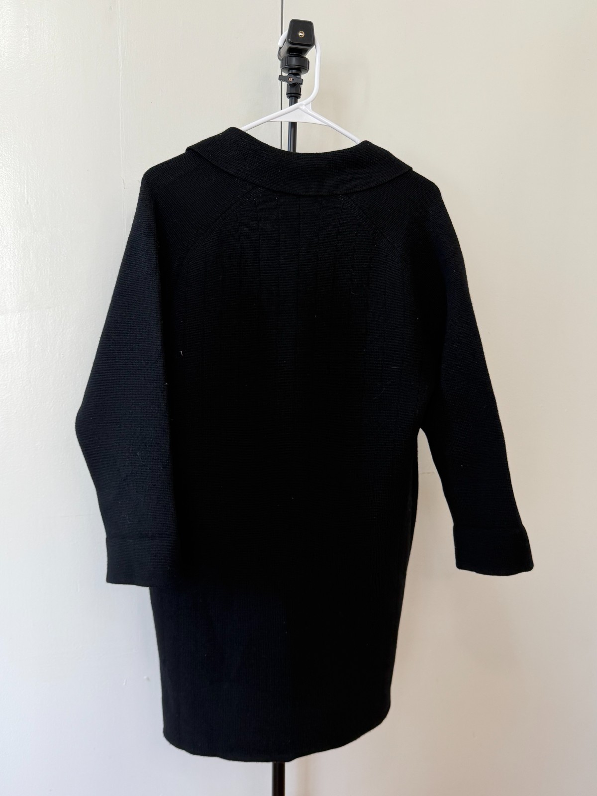 Vintage LeRoy Knitwear Black Wool Knit Coat – Made in Hong Kong, Size M