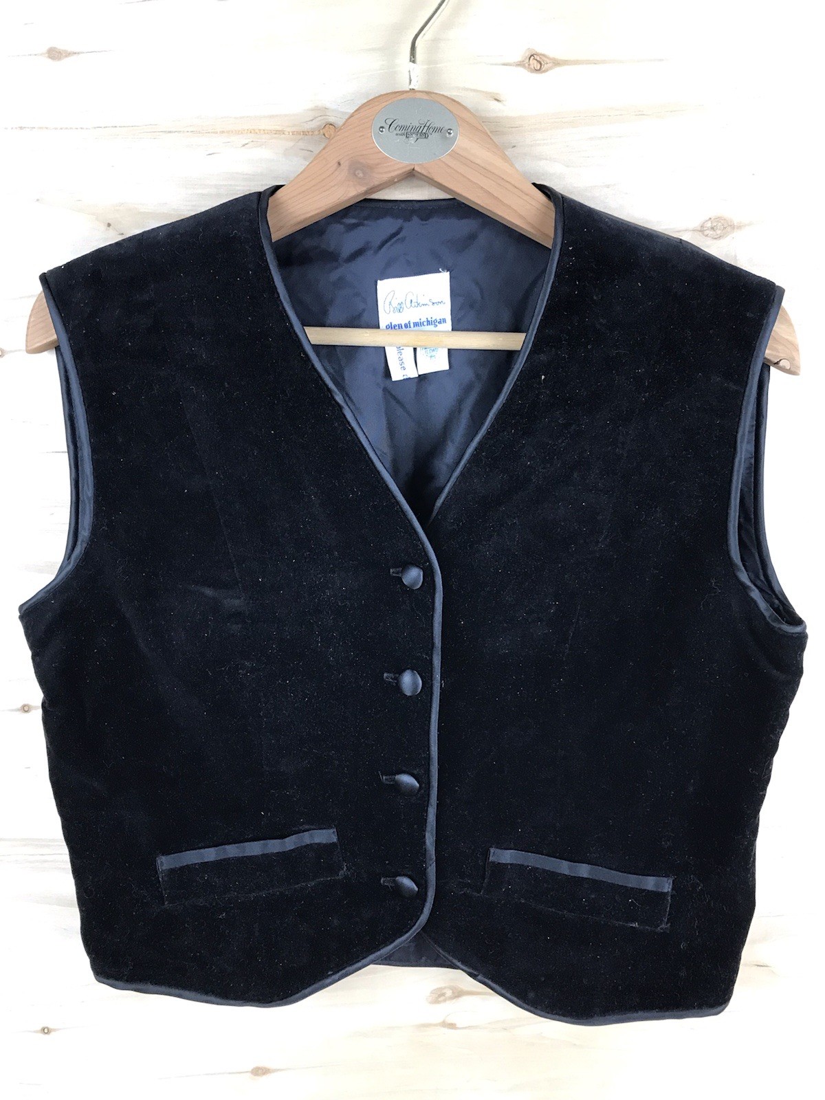 Bill Atkinson Glen of Michigan VTG Black Velvet Waistcoat Vest Button XS/S