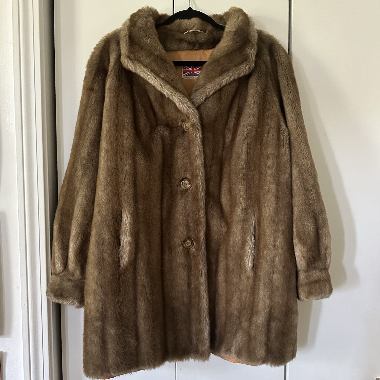 Vintage 60s/70s Made In England Brown Striped Faux Fur Coat Tissavel France L