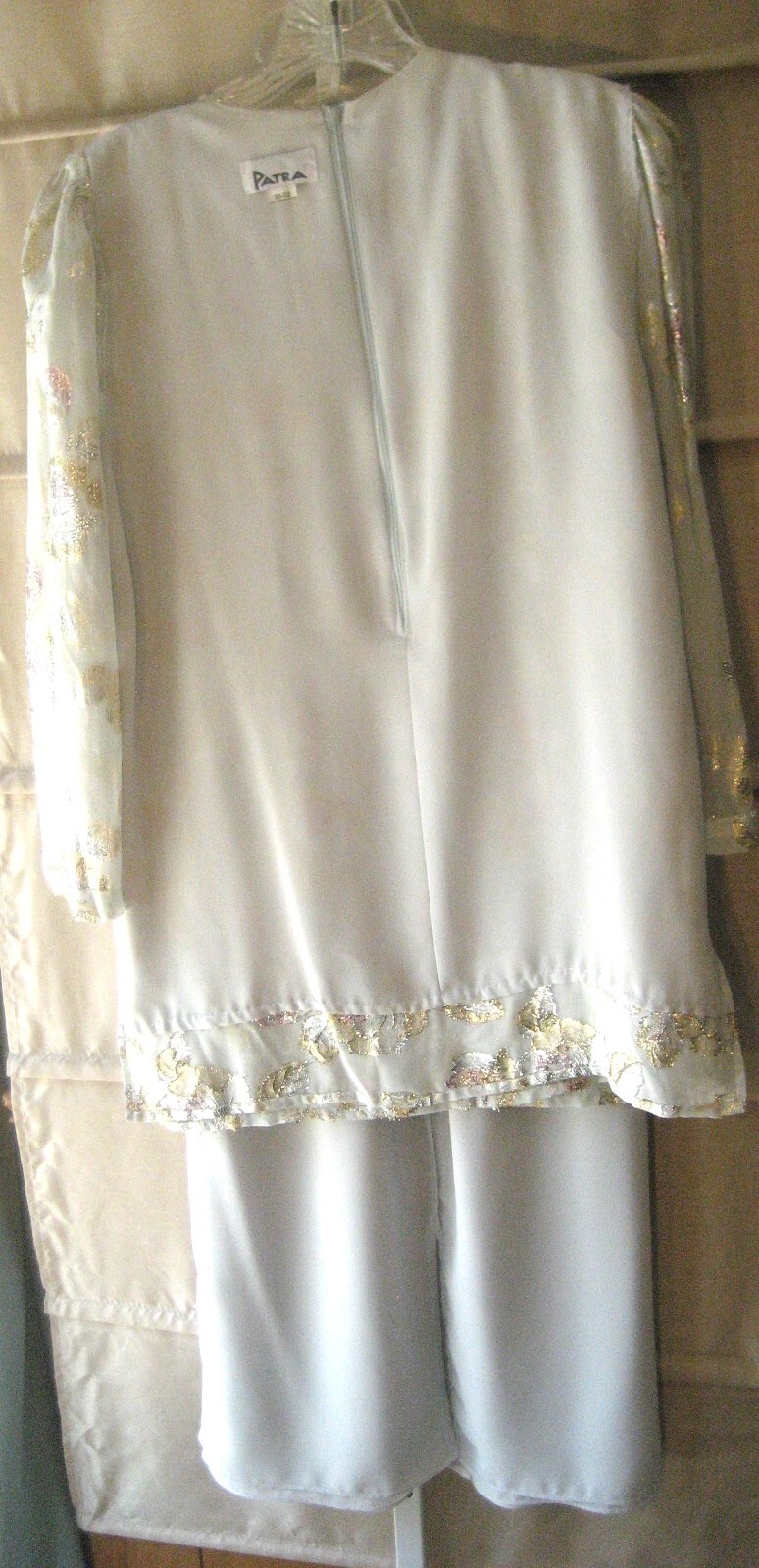 Vintage 1980s Petra Dress Light Grey w/ Silver, Gold, Pink Metallic Threads