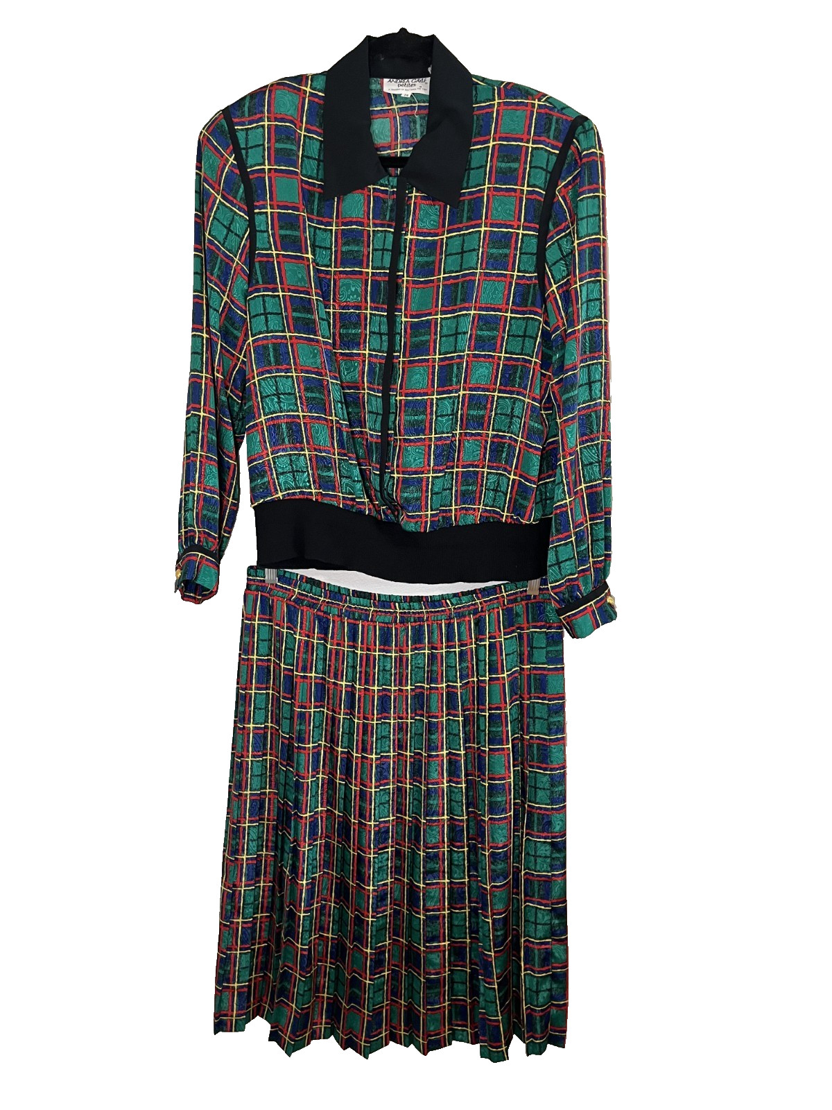Vintage Plaid Skirt Set 14P Colorful Geek Mod Retro Classic Preppy Festive Chic