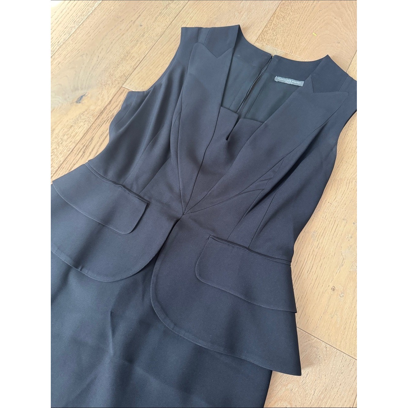 Alexander McQueen black Peplum Sleeveless Sheath lapel Mini Dress