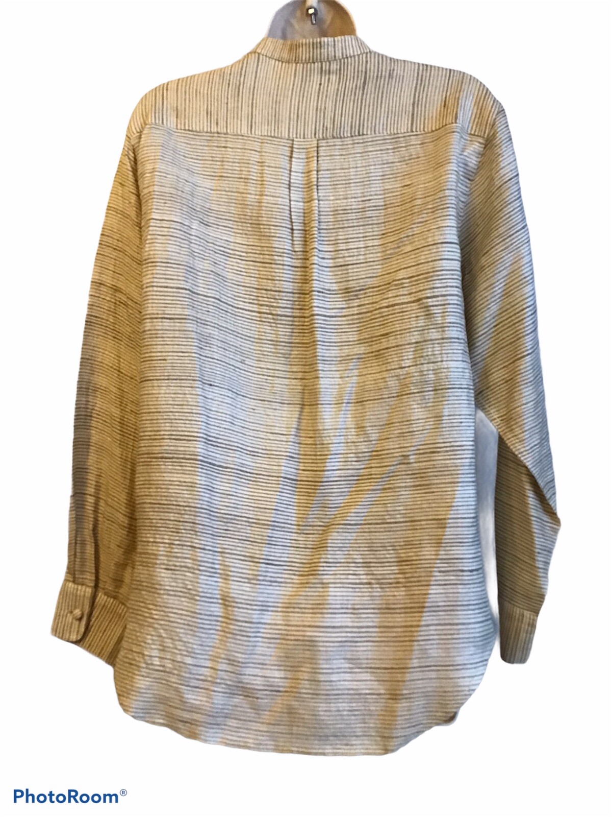 Vintage Ann May 100% Silk Blouse Long Sleeve Button Up Band Collar Career Med