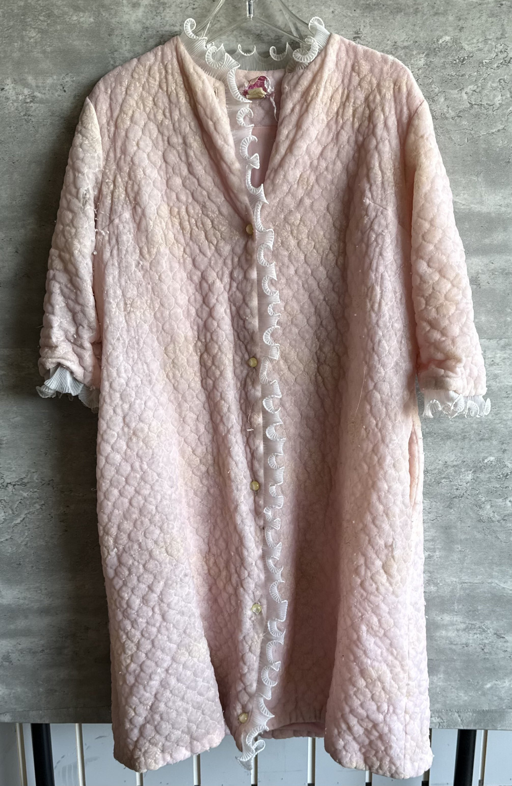 Vintage 1960s Paulette Chicago Pink Quilted Nylon Robe House Dress Size 14