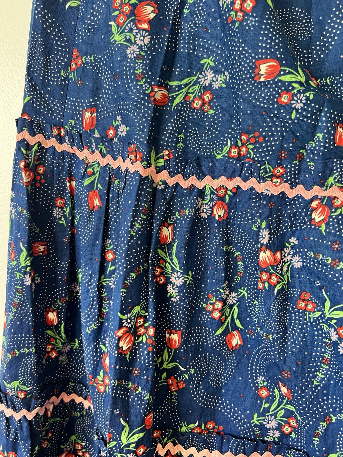 Vintage 70s Maxi Prairie Tiered Blue Floral Skirt Size Small Cottage Core