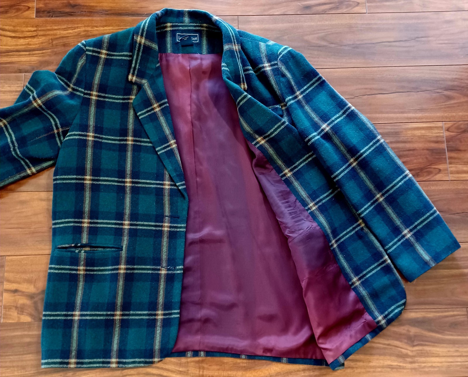 Vintage Blazer Women’s Size 16 Green Plaid Tartan Wool Laura Scott Scholar