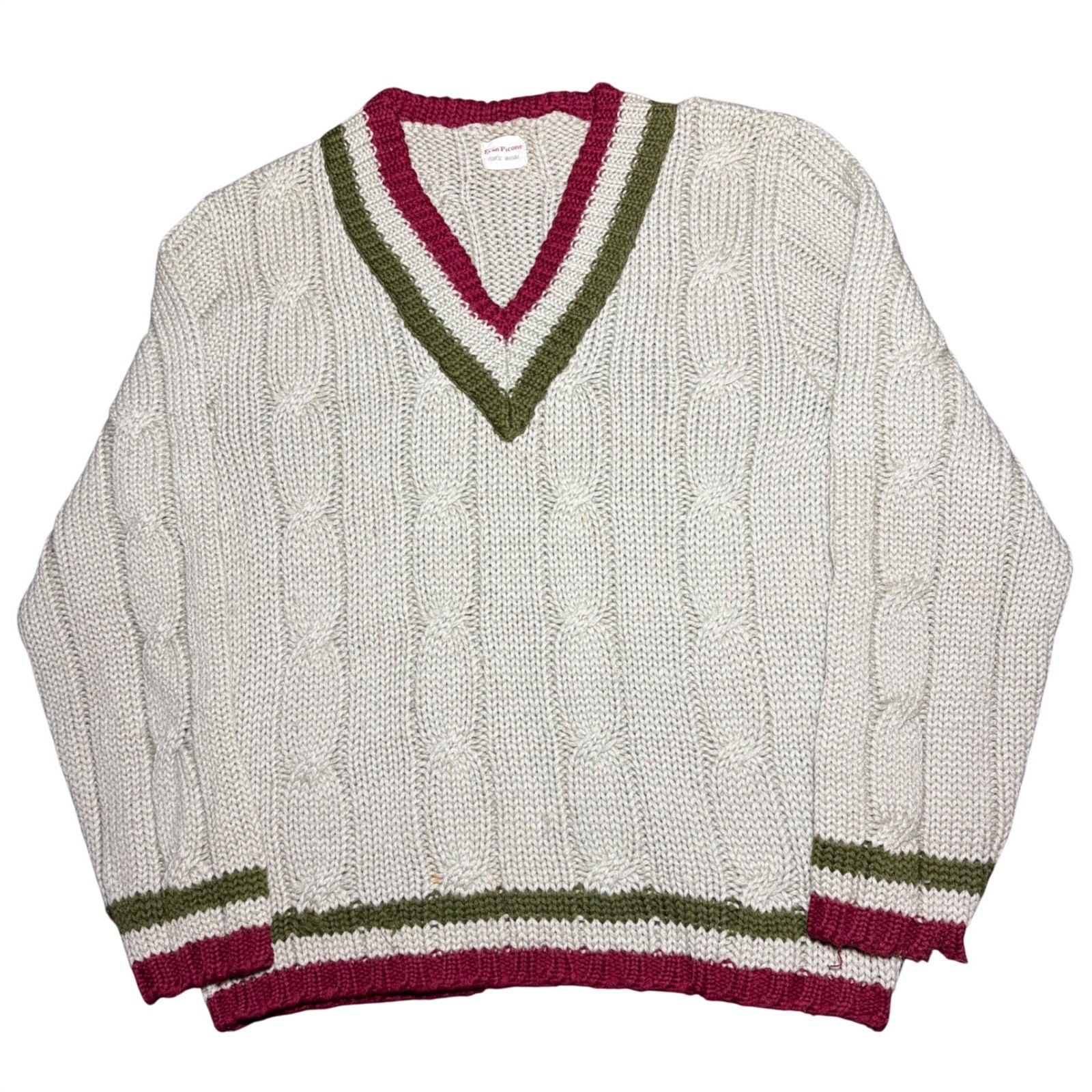 Vintage Evan Picone Sweater Cable Knit 100% Wool V-Neck Women’s Large 50’s 60’s