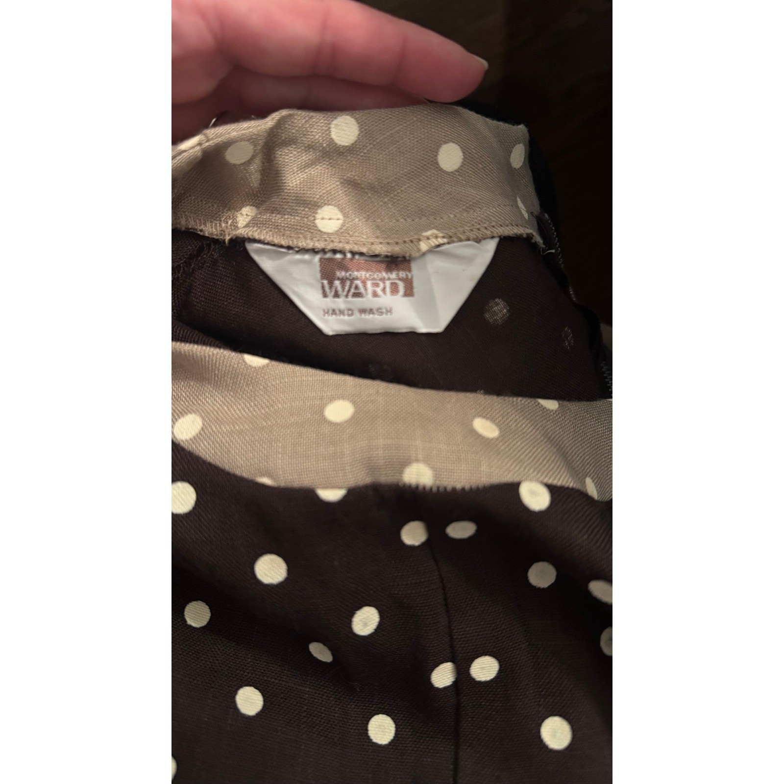 Vintage Brown Polka Dot with Pleats Montgomery Ward Dress Size M/L