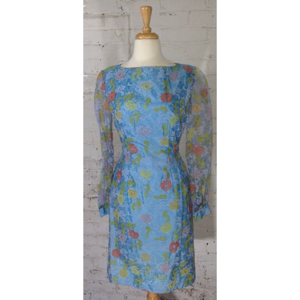 Vintage 40’s 50’s Dress Roses MOD Velvet Floral Pattern Garden Tea Party OOAK