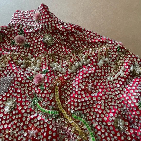 Vintage Custom Handmade Fully Beaded Sequined Traditional Chinese Wedding Dress