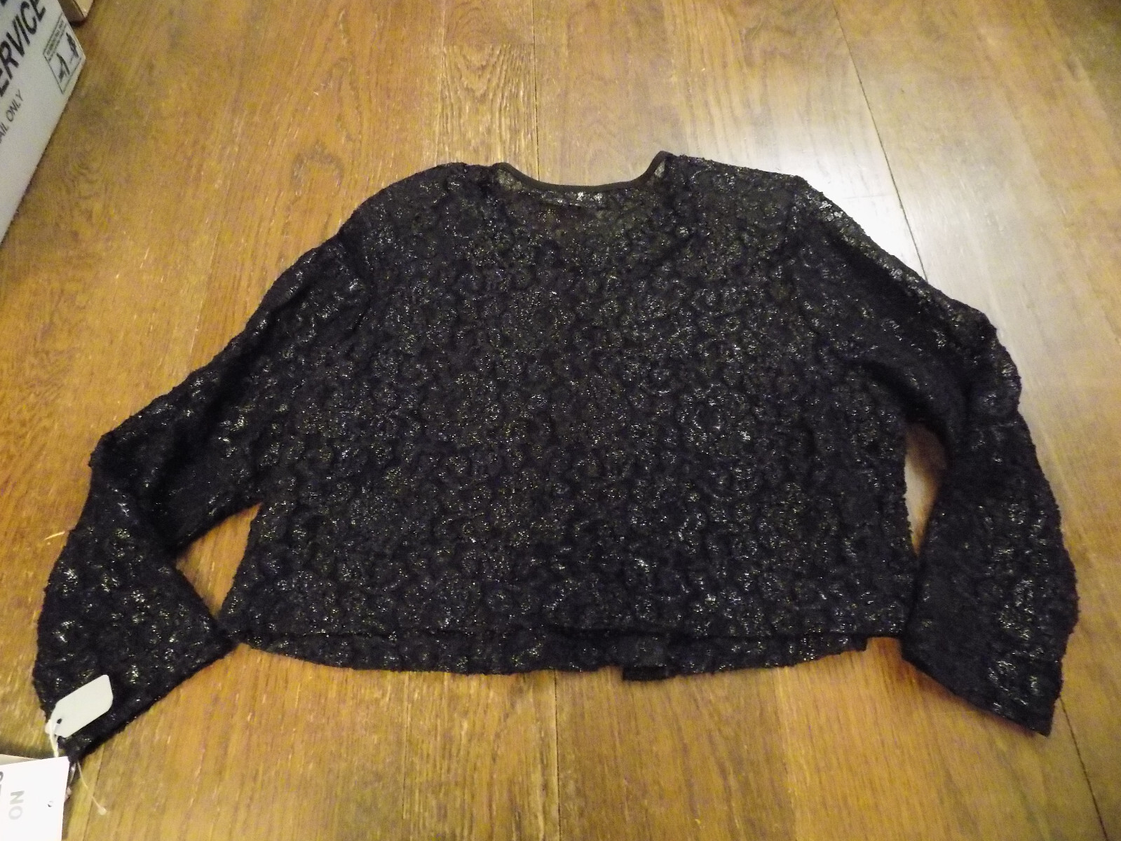 Shar ADE Nites Black Metallic Sparkle Holiday Sheer Lace Button Front Jacket 14W