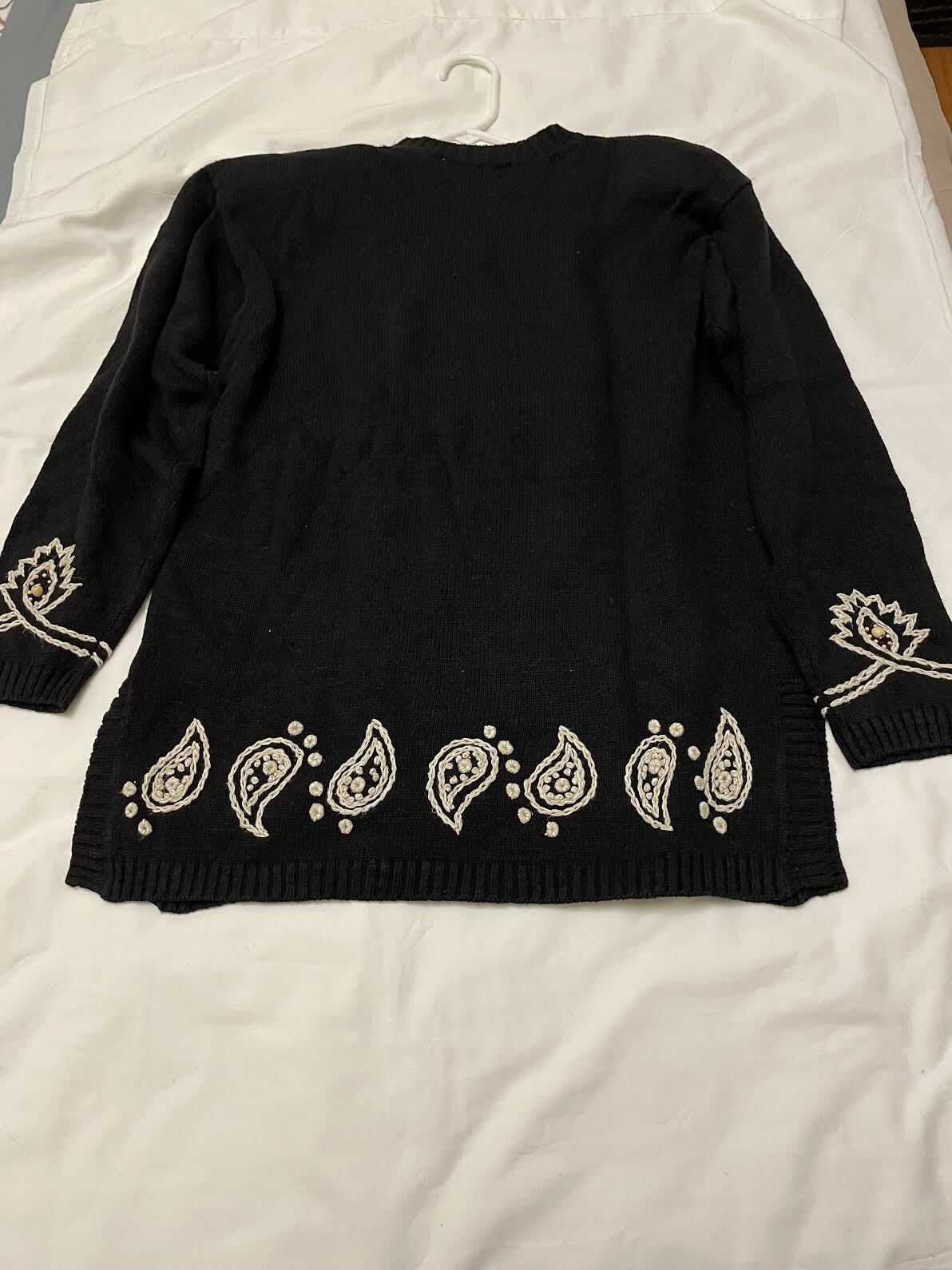 Robert Scott Ltd Hand Knit Black Crew Neck Tunic Beaded Embroidered S Vintage