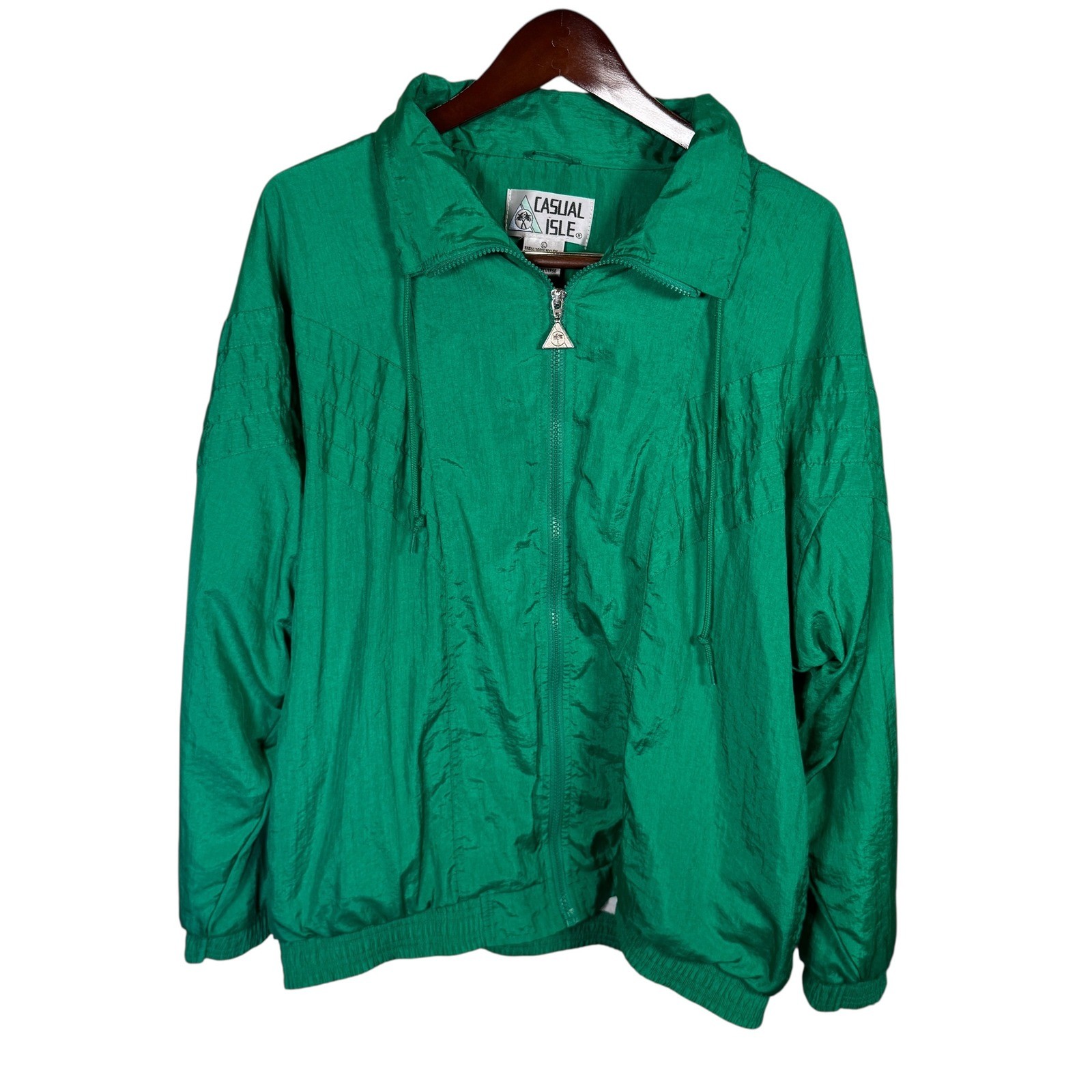 Vintage Casual Isle Emerald Green Windbreaker Full Zip Jacket Size Lg Retro 80’s