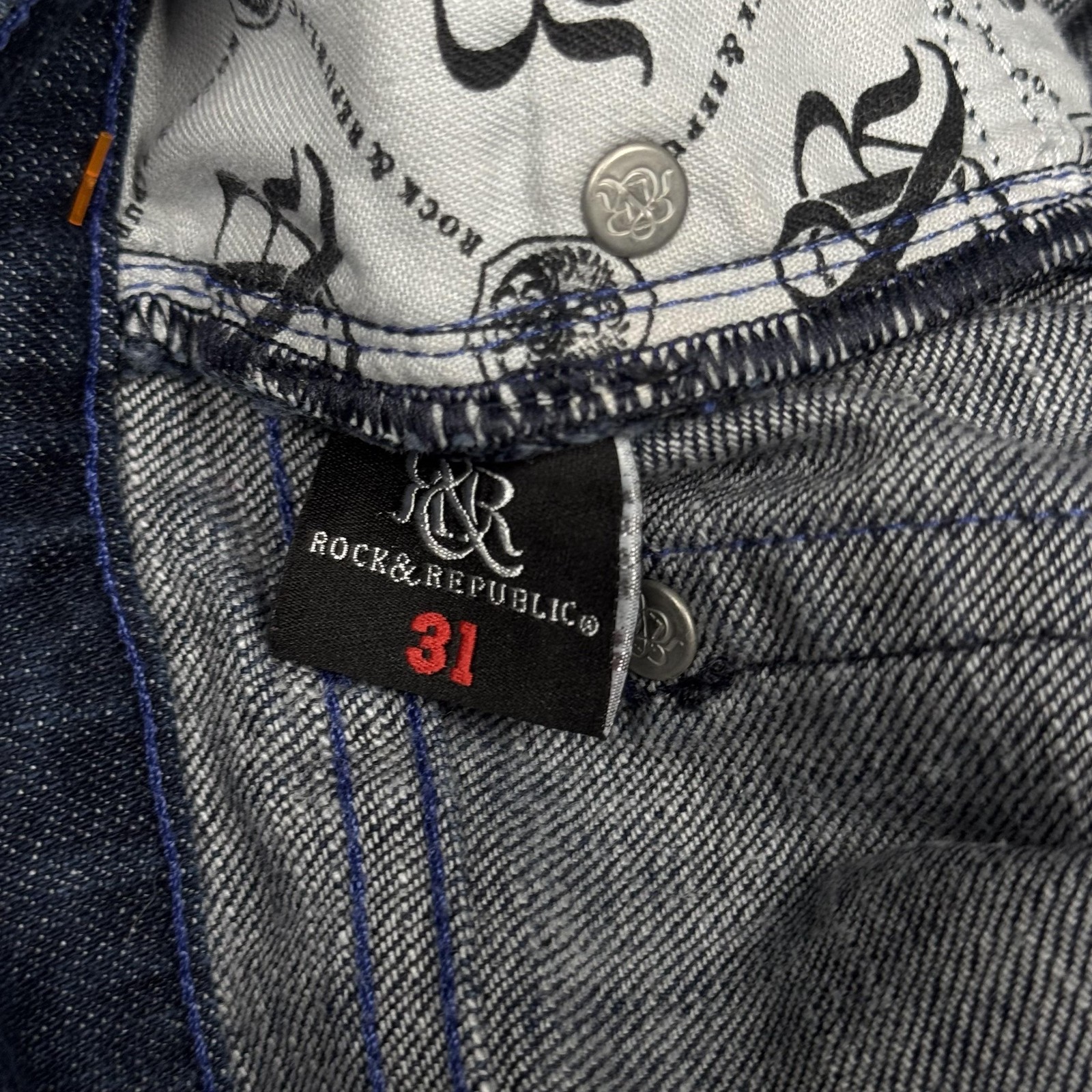 Rock & Republic Denim Shorts Womens 31 Blue Rolled Cuff Crown Pockets Casual