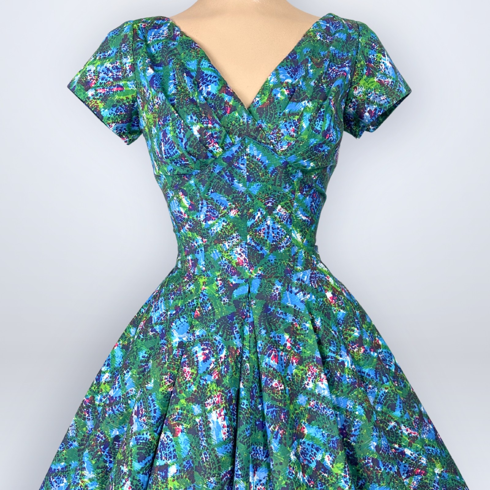 Vintage 1950s Kane Weill Cottontime Pebble Stone Print Full Sweep Dress New Look
