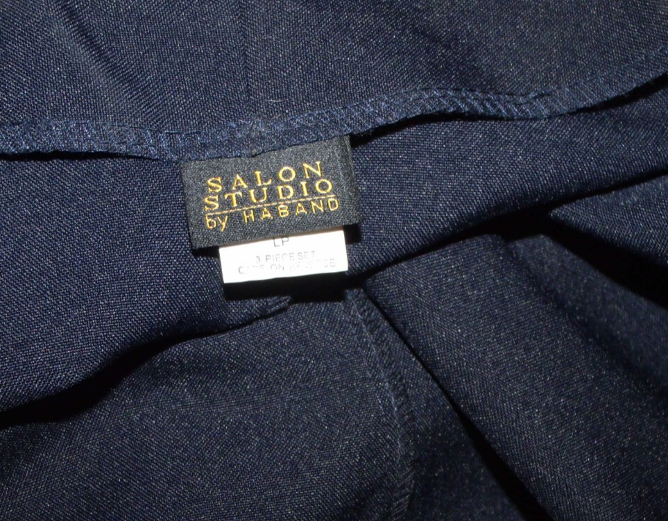 Salon Studio Haband Navy Blue Polyester 3 pc Pant Suit Women’s Petite PL VTG 90s