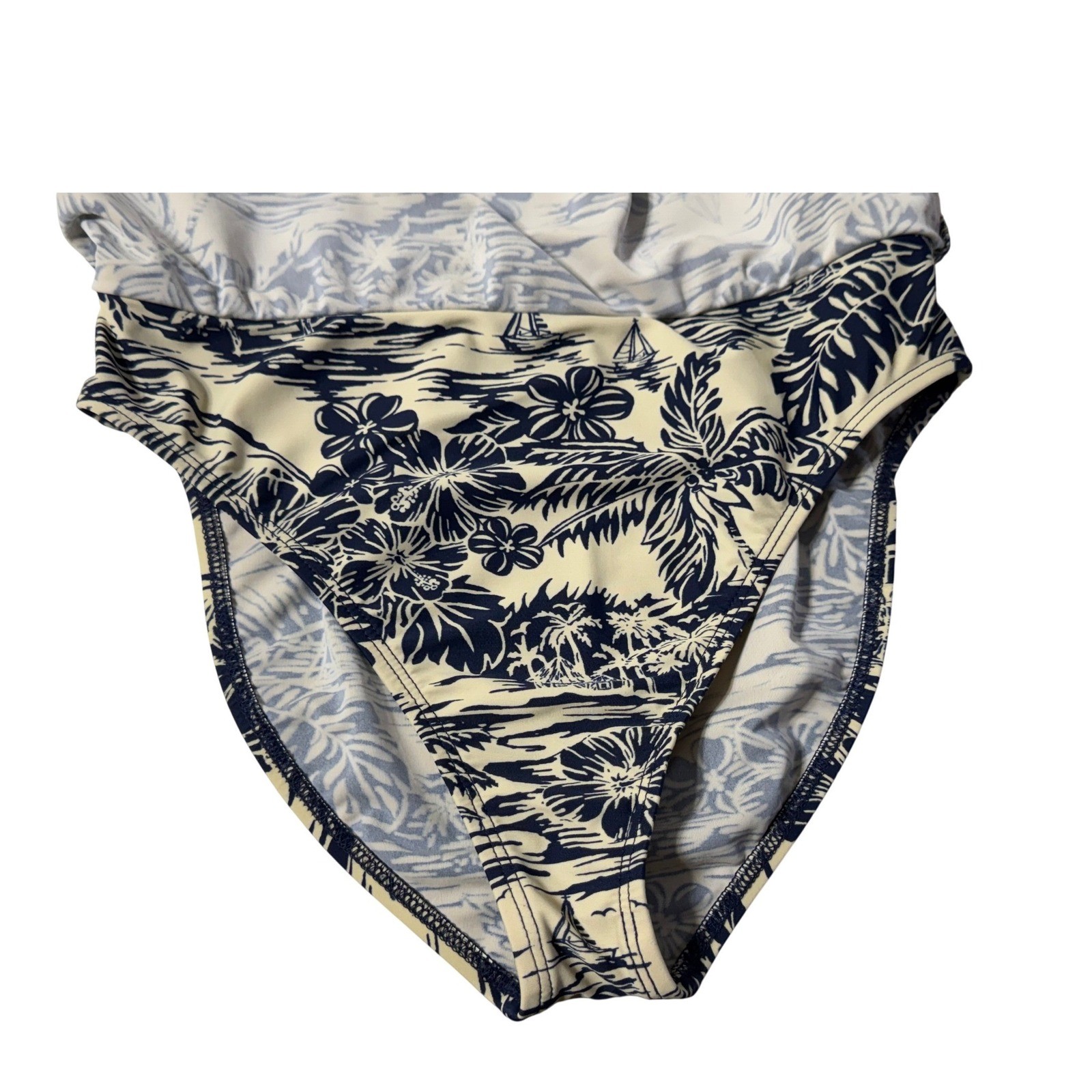 Kechika Swim Skort Women Size 8 Navy Cream Tropical Toile Sailboat Vintage USA
