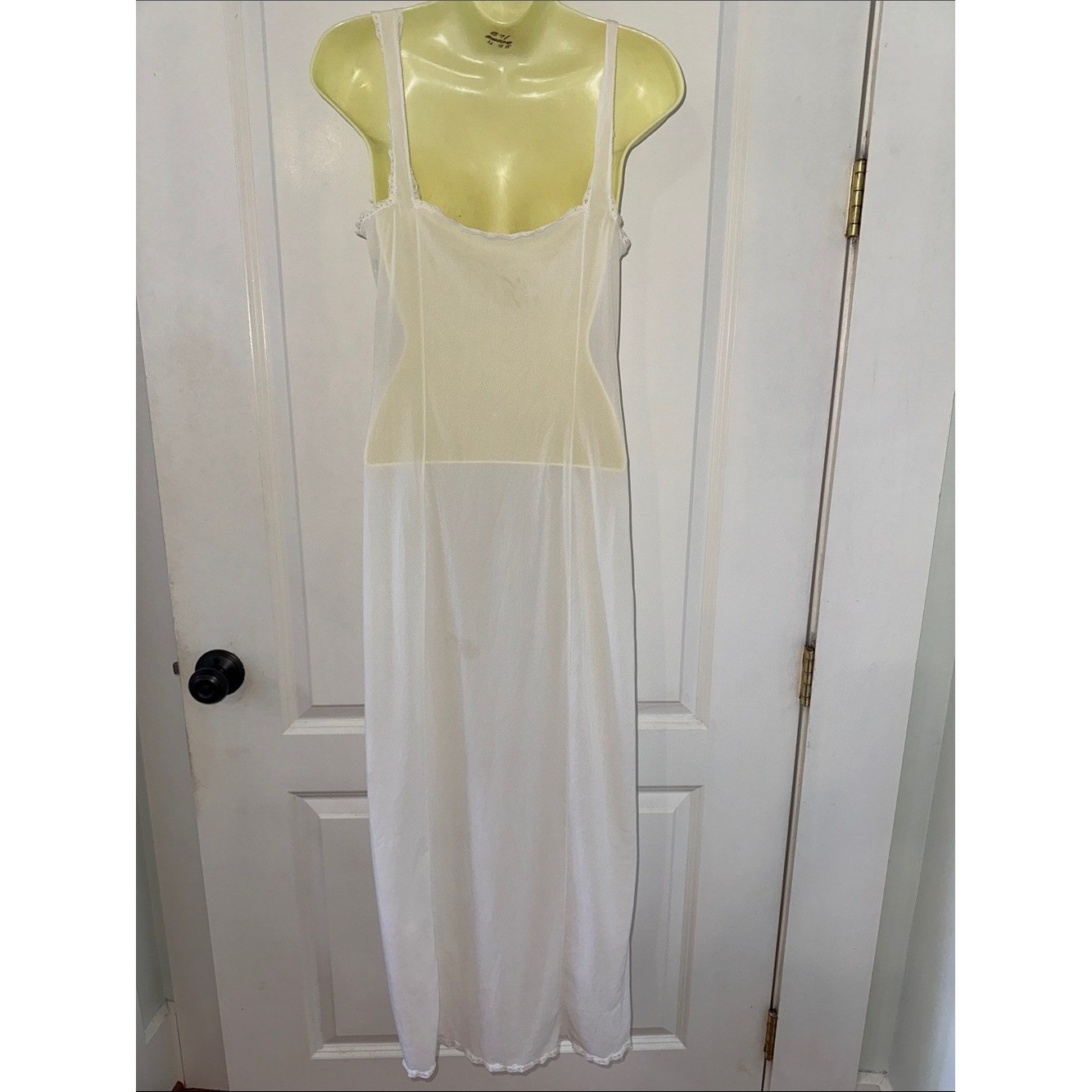 Vintage Vassarette Ivory Long Maxi Full Crepelon Nylon Slip with lace trim