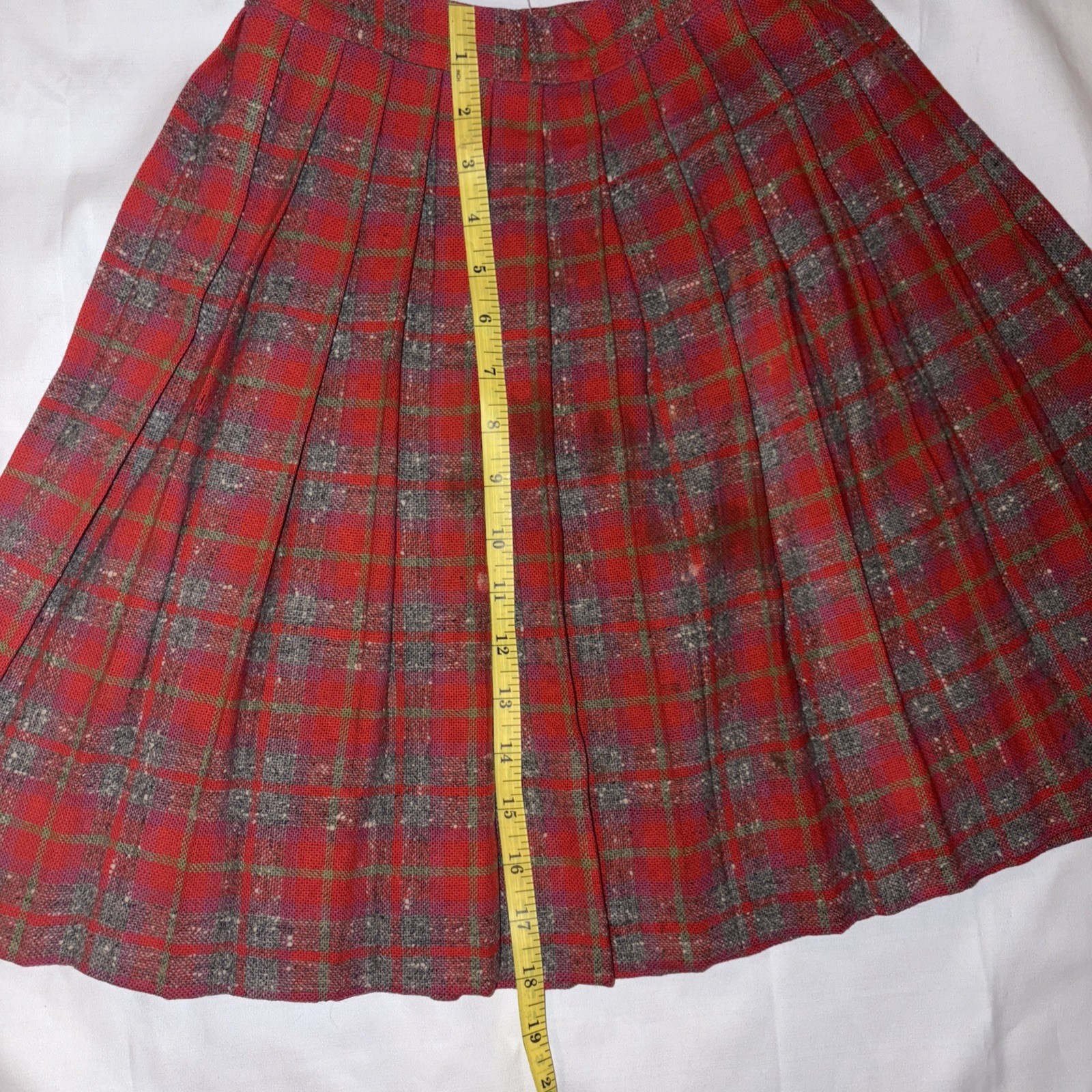 Vtg Minnesota Tailored Skirt Woolen Co. Mills Pleated Red Plaid 40s 50s 60s 70s