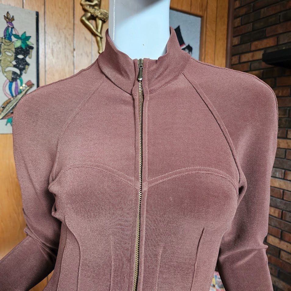 Vtg 80s Urban Ski Bunny Corset Seams Catsuit Slinky Stirrup Pants Jumpsuit S/M