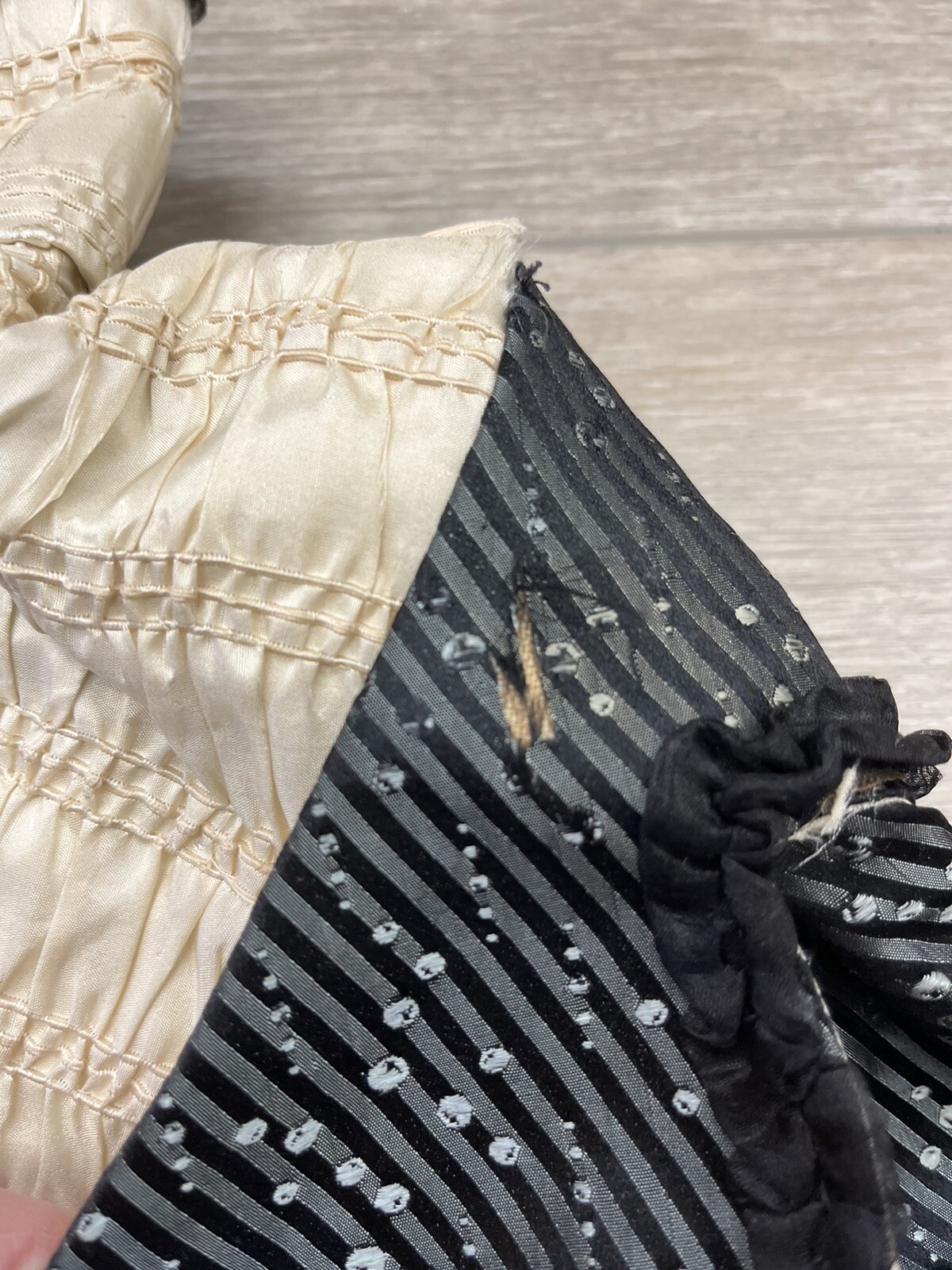 Antique Victorian Black Silk Jacquard Bodice Stripes and Bubble Pattern AS IS