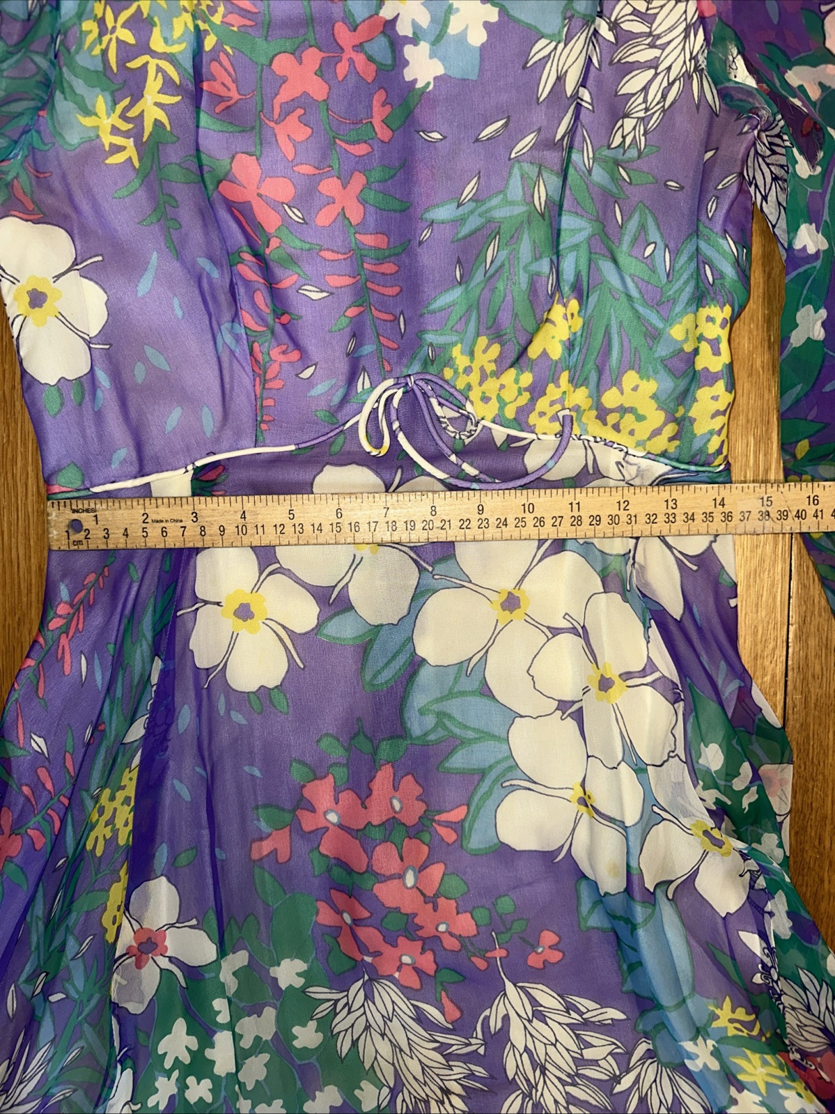 Vintage 60s 70s Parues Feinstein Flowy Flower Purple Long Dress Floral Sheer
