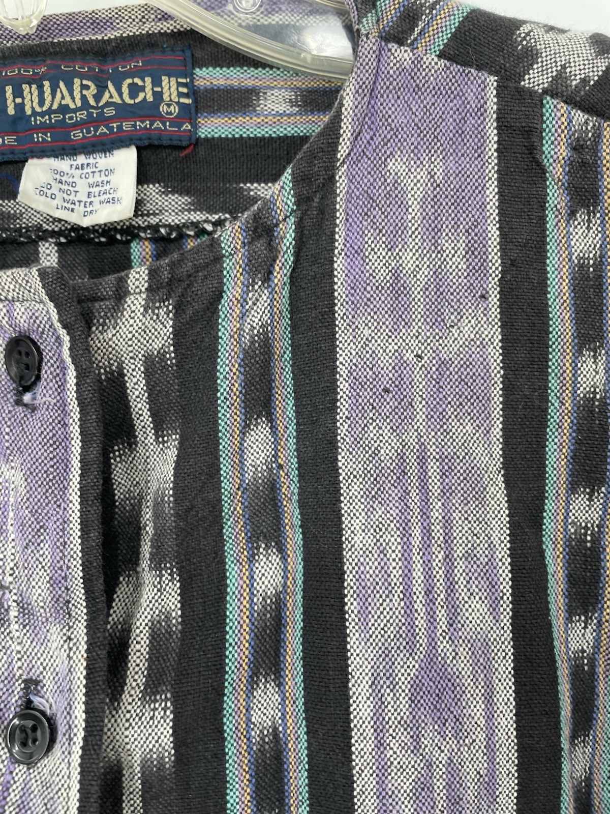 Vintage 80s Ikat Aztec EL HUARACHE Hand Woven Cotten Hippie Boxy Shirt Top med