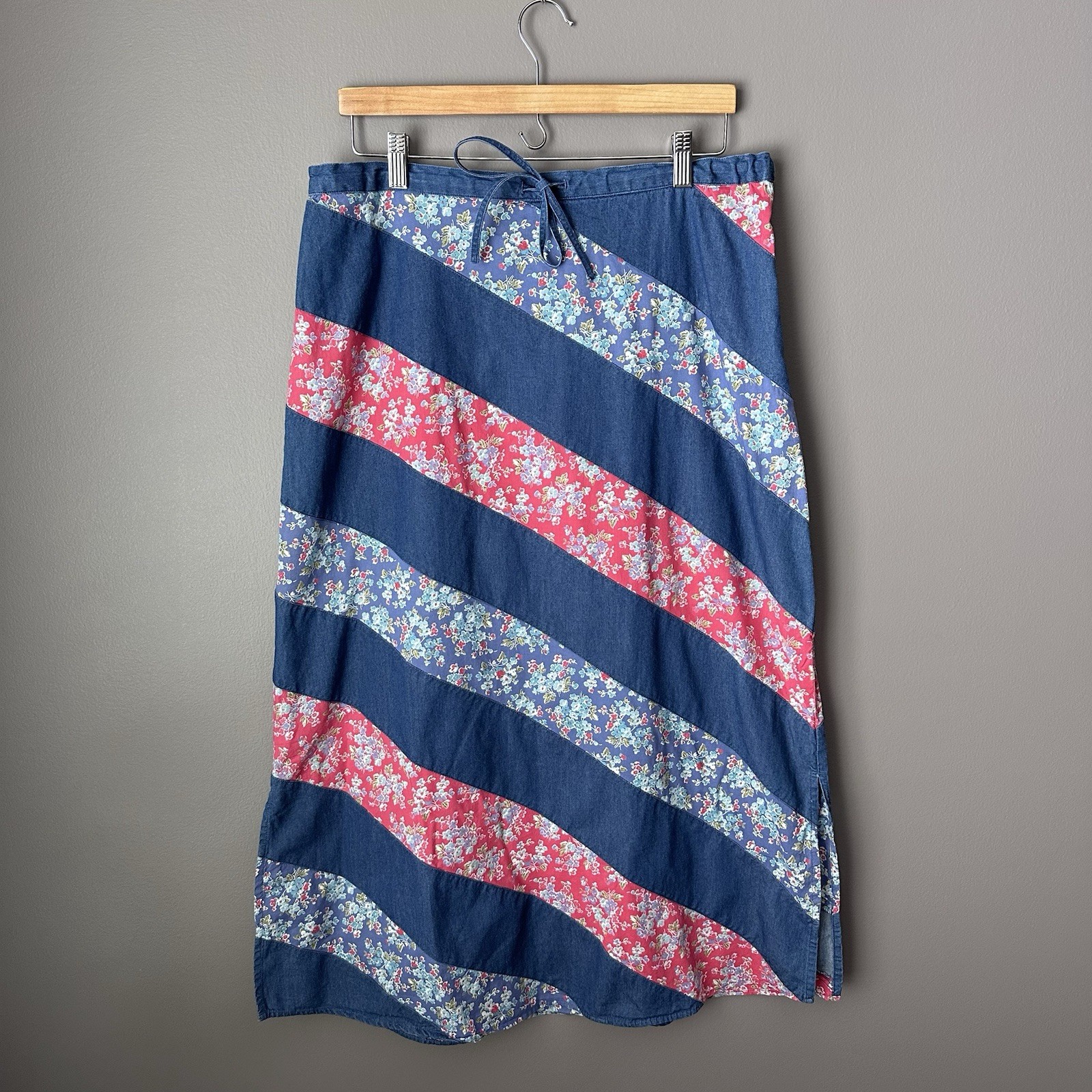 Vintage Crazy Horse Liz Claiborne Patchwork Maxi Skirt Size 14 Floral Cotton