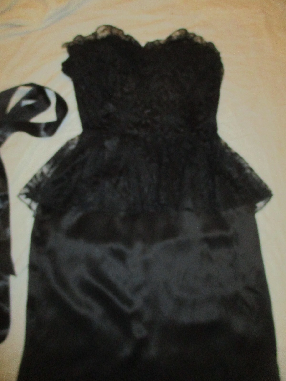 Jolie Madame vintage satin & lace strapless peplum cocktail dress