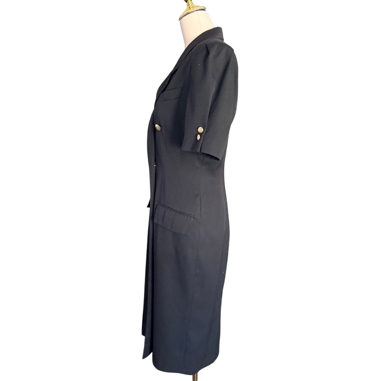 Kasper for ASL Vintage Black Double Breasted Blazer Dress Gold Buttons Size 8