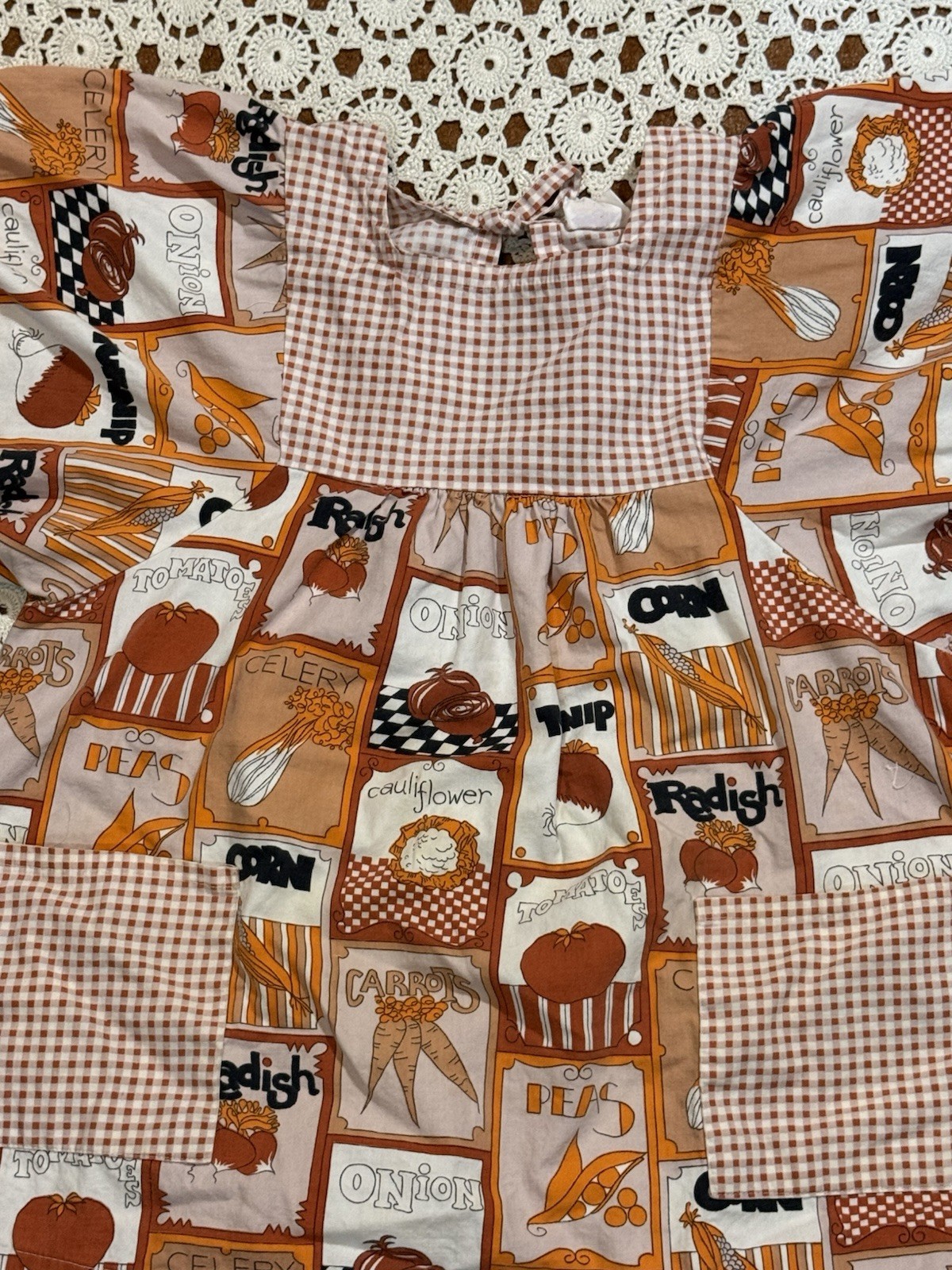 Design House Japan Vintage 70s Vegetables Mod Artist Smock Apron Shirt Hippie