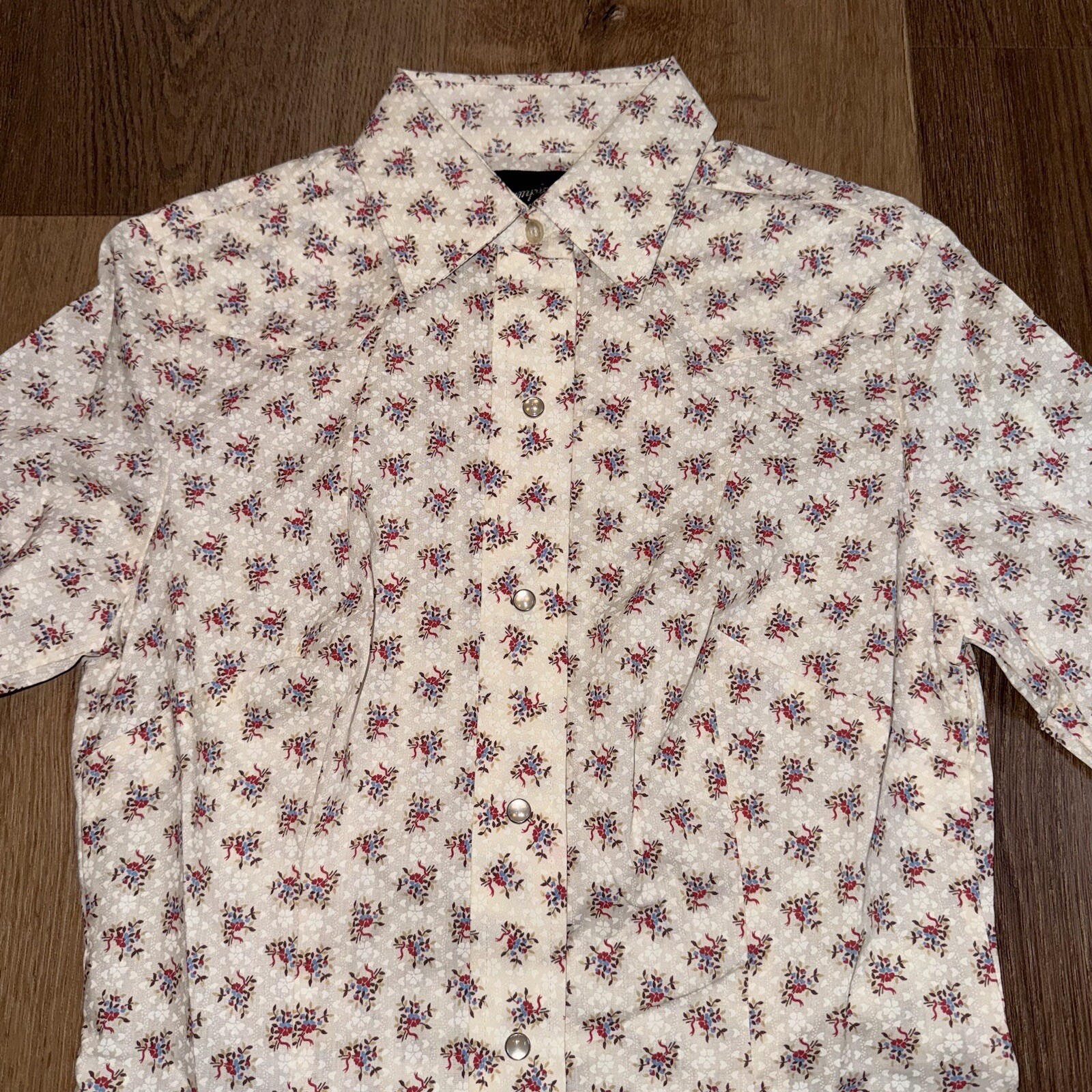Vtg 70s Pearl Snap Shirt Champion Western Rockabilly Disco Cowgirl NOS Womens 12