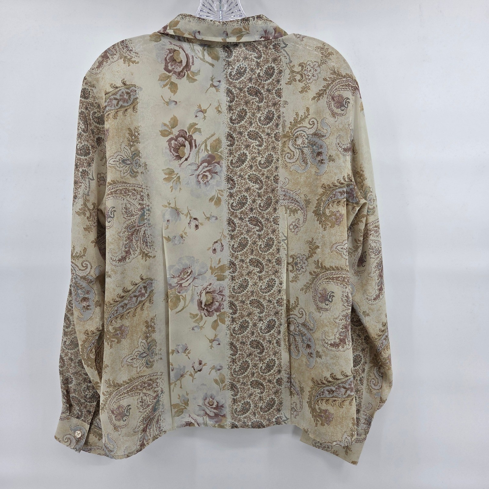 Van Heusen Blouse Large Tan Floral Paisley Vintage Boho Cottagecore Academic