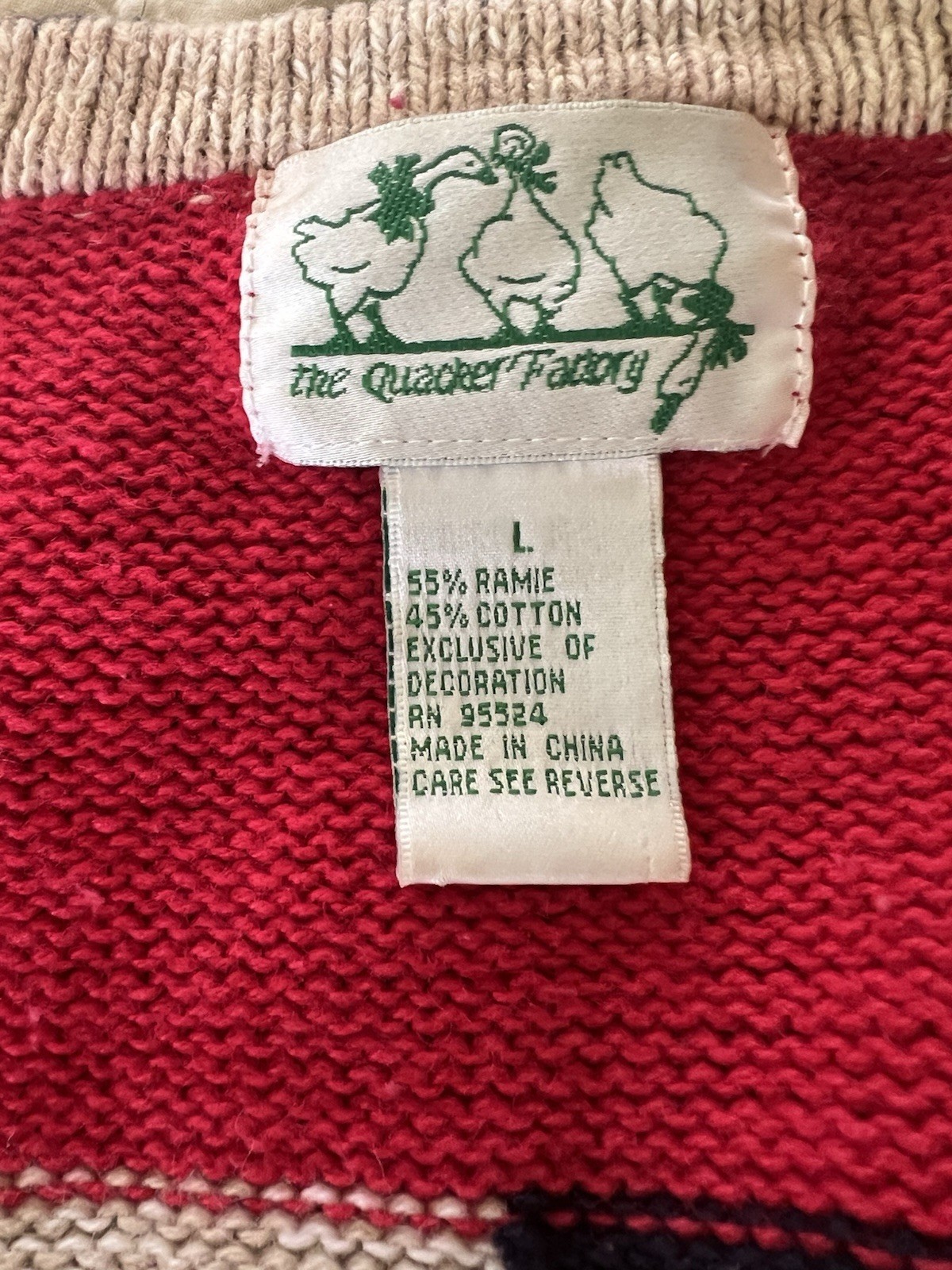 Quacker Factory Vtg 90’sS Sl Chunky Knit Red W/ Sequin Stars Sweater L