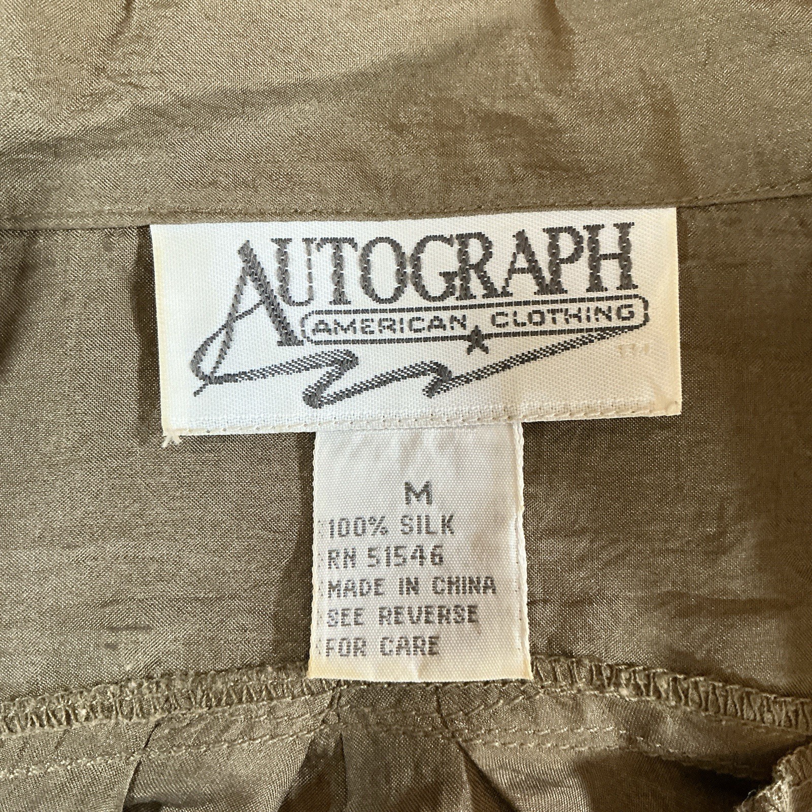 80s VINTAGE Autograph American Clothing Womens M 100% Silk Olive Blouse #53E