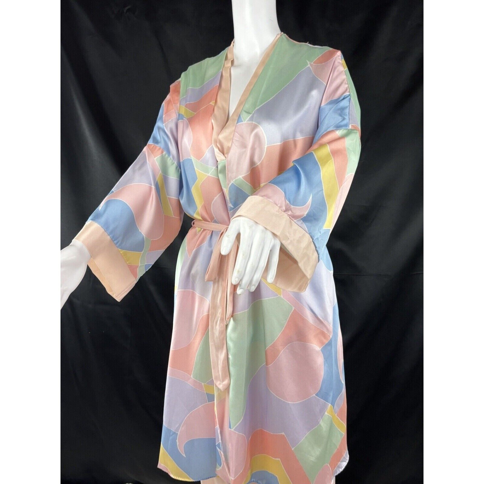 Yolande Mod Robe Satin Blouse Floral Shirt Pink Pants Vintage 80’s 3pc Lingerie