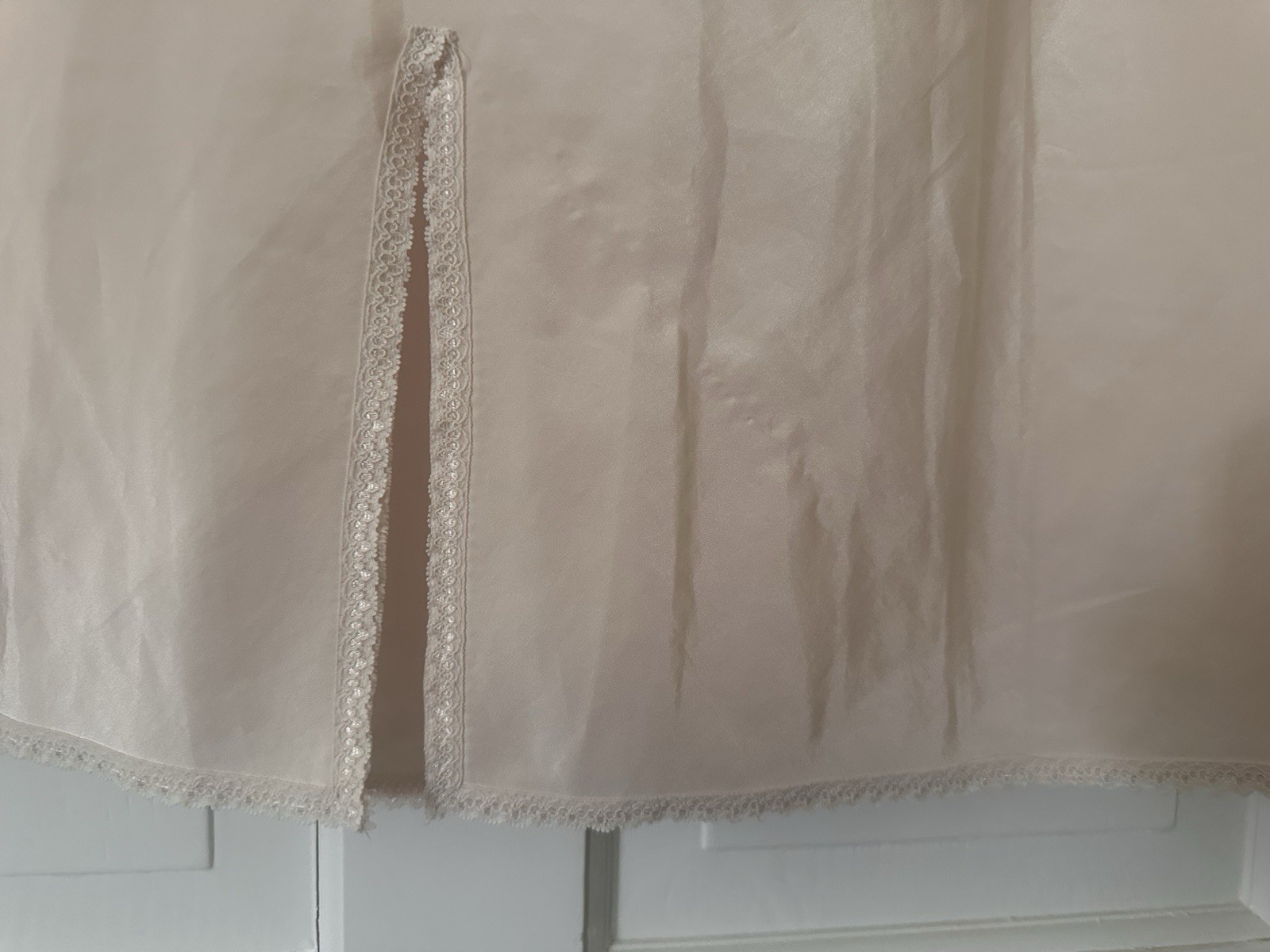 Vtg Orvis Half SLIP Skirt & Camisole Set Lace Beige Undergarments Retro Glam M L
