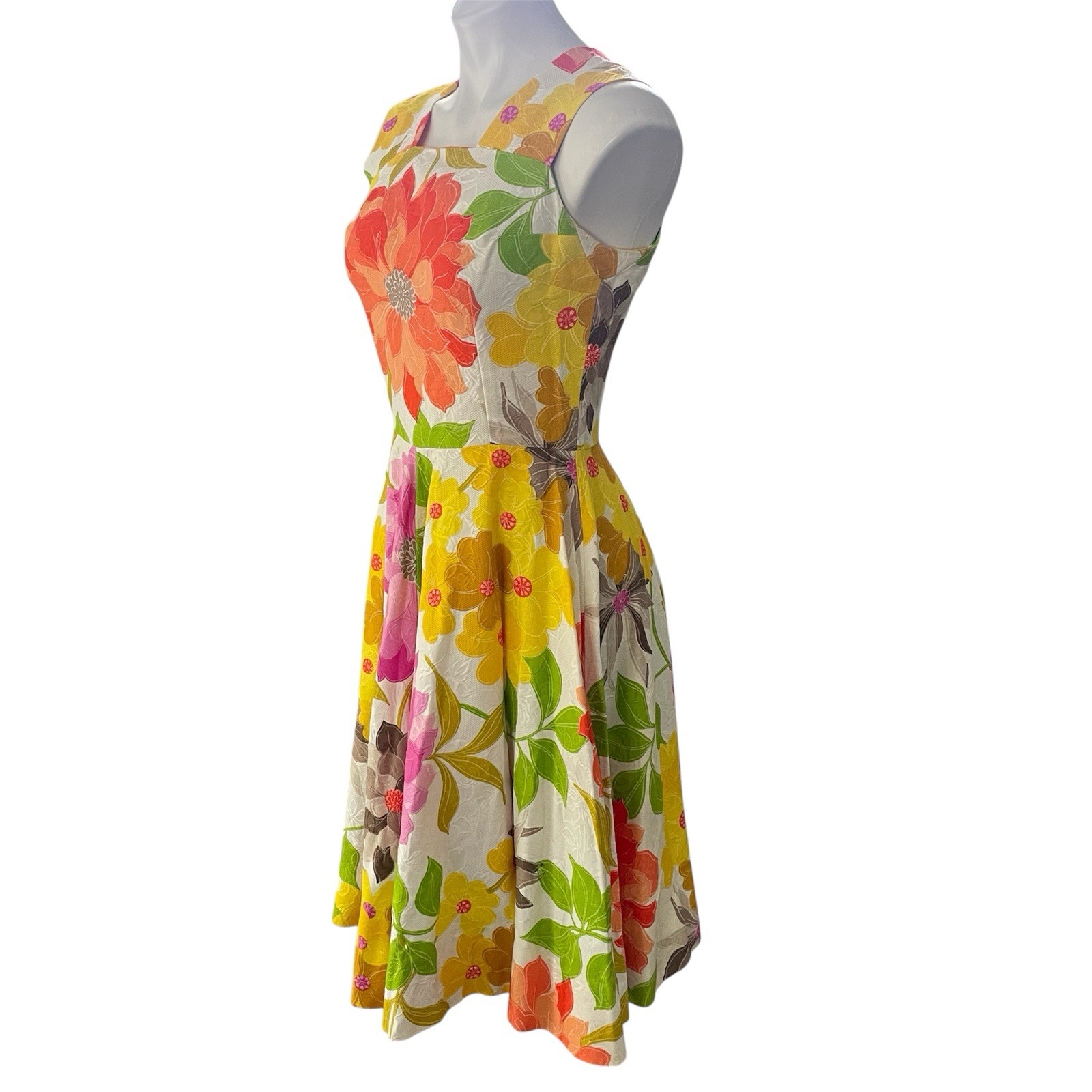 Vintage Swing Dress Homemade 6 Bright Floral Pink Green Purple Orange Sleeveless