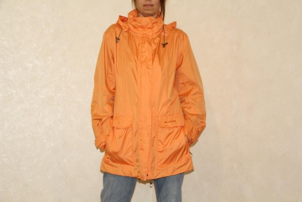 Vintage orange windbreaker, water resistant jacket coat jacket with hood, Size S