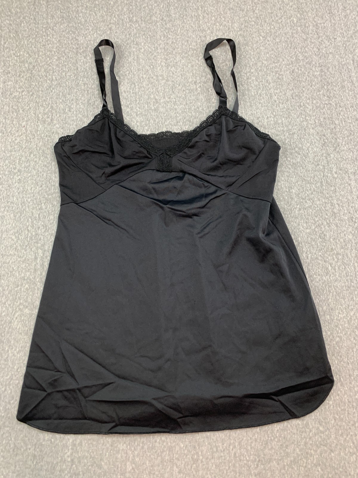 VTG Shadow Line Lacey Camisole Top Size 34 Black 100% Nylon Career Business Core