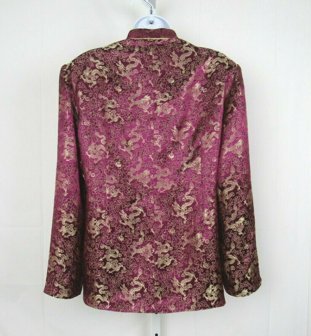 VTG 1950s 60s KIMONO STYLE JACKET BOYSENBERRY GOLD EMBROIDERY FROG BUTTONS