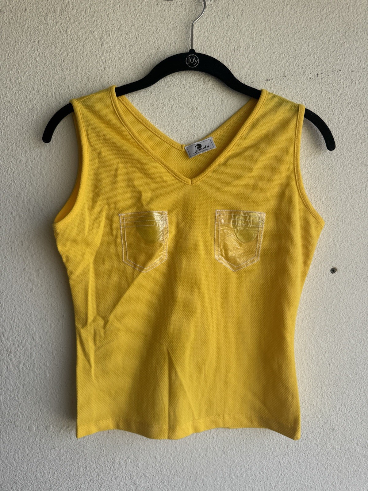 Vintage Pamela V-Neck Yellow Sleeveless Top size M