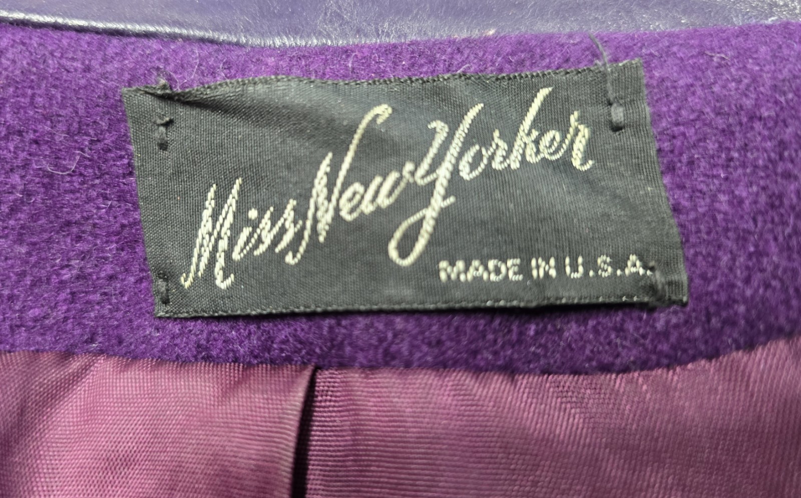 Vintage 1980’s Purple Wool And Leather Coat Women Medium Large