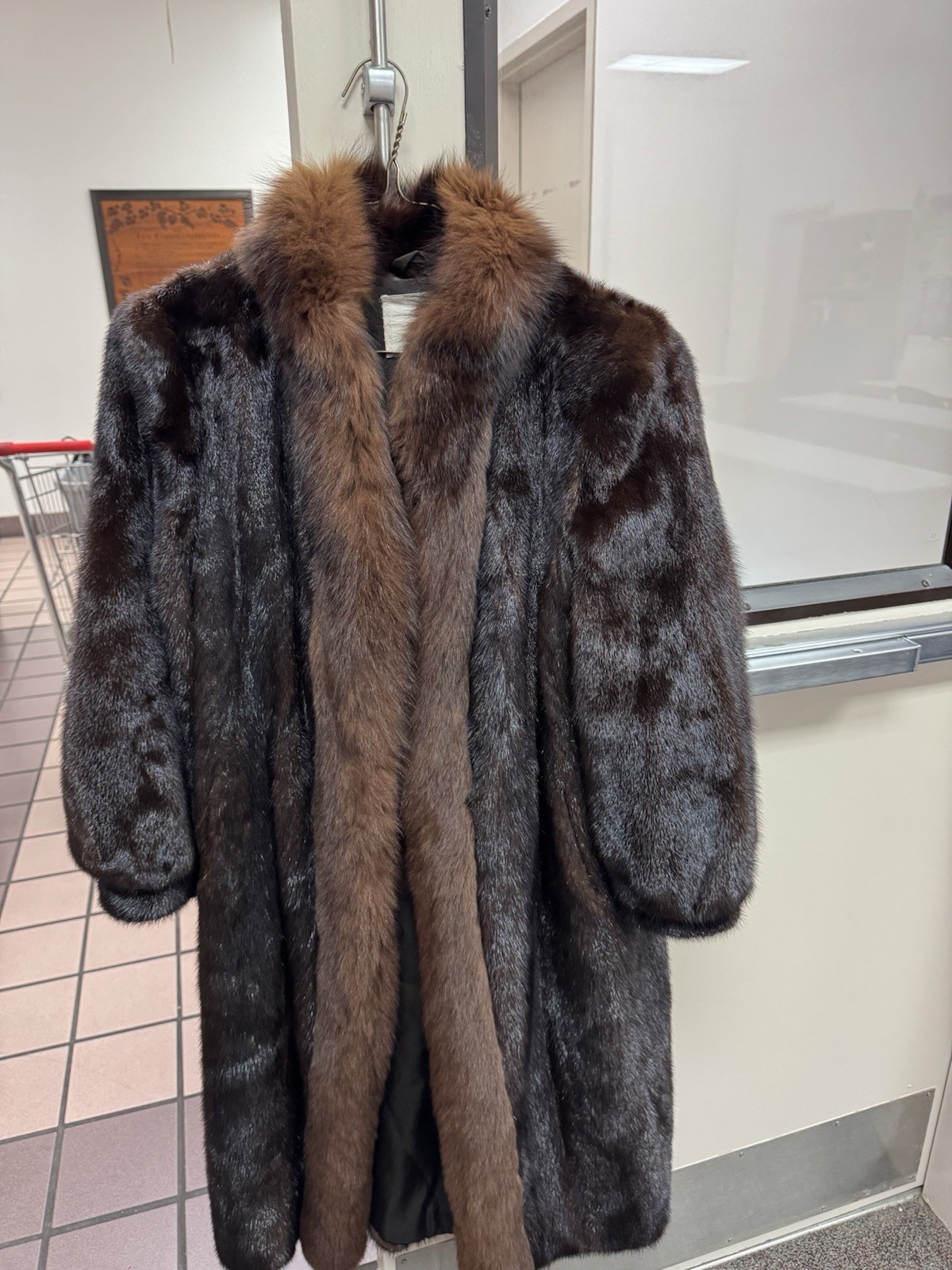 Vtg. Genuine Mink / Fox Fur Coat Medium Mahogony Brown Full Length VTG
