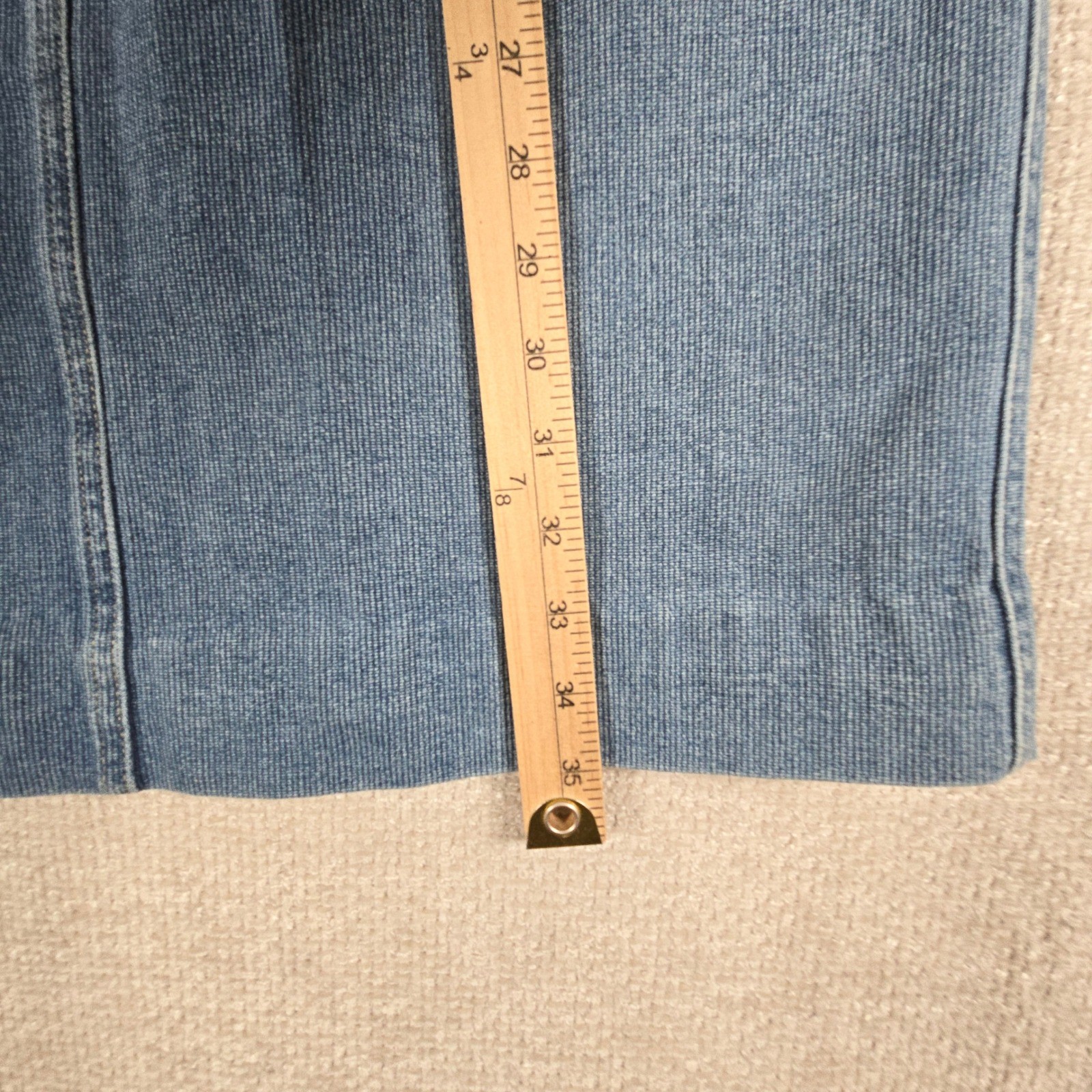 Vintage St Johns Bay Denim Maxi Skirt Blue Textured Cotton Size 8 28W 35L