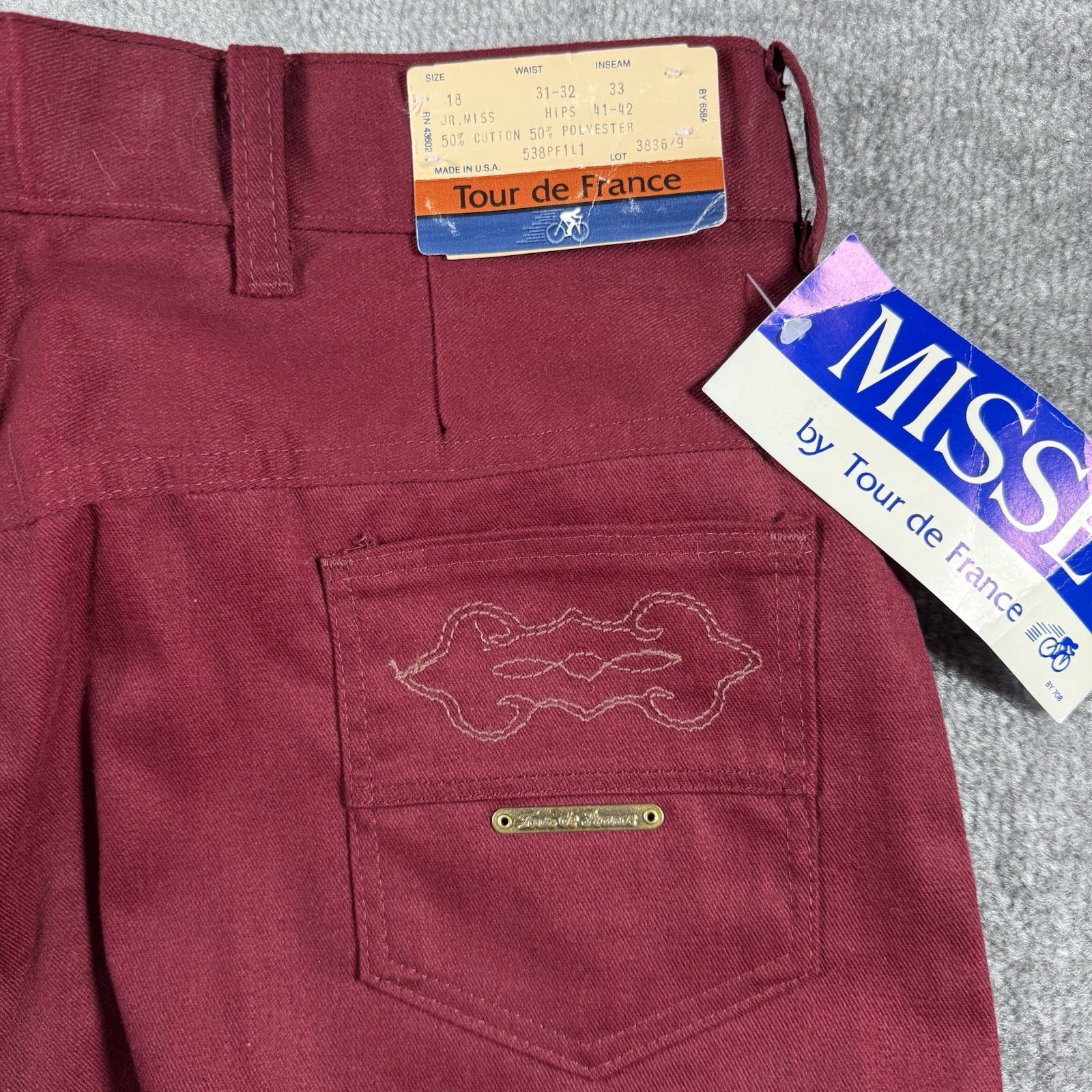 VTG Deadstock Tour De France Pants Women’s 18 Red Wide Leg Scovill Zipper